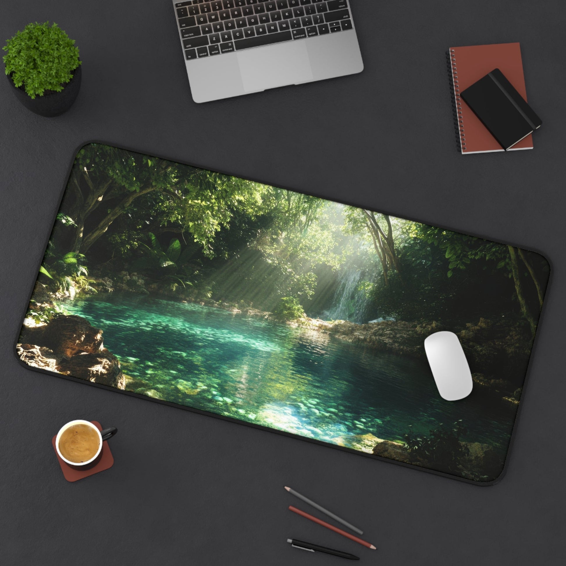 Hidden Oasis — Tropical Pool Desk Mat - JG Visual Arts