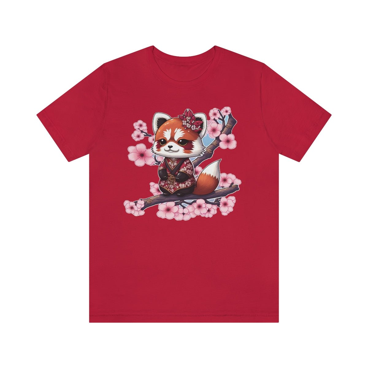 Japanese Red Panda In Blossoms - Unisex Jersey Short Sleeve Tee - JDG Visual Arts