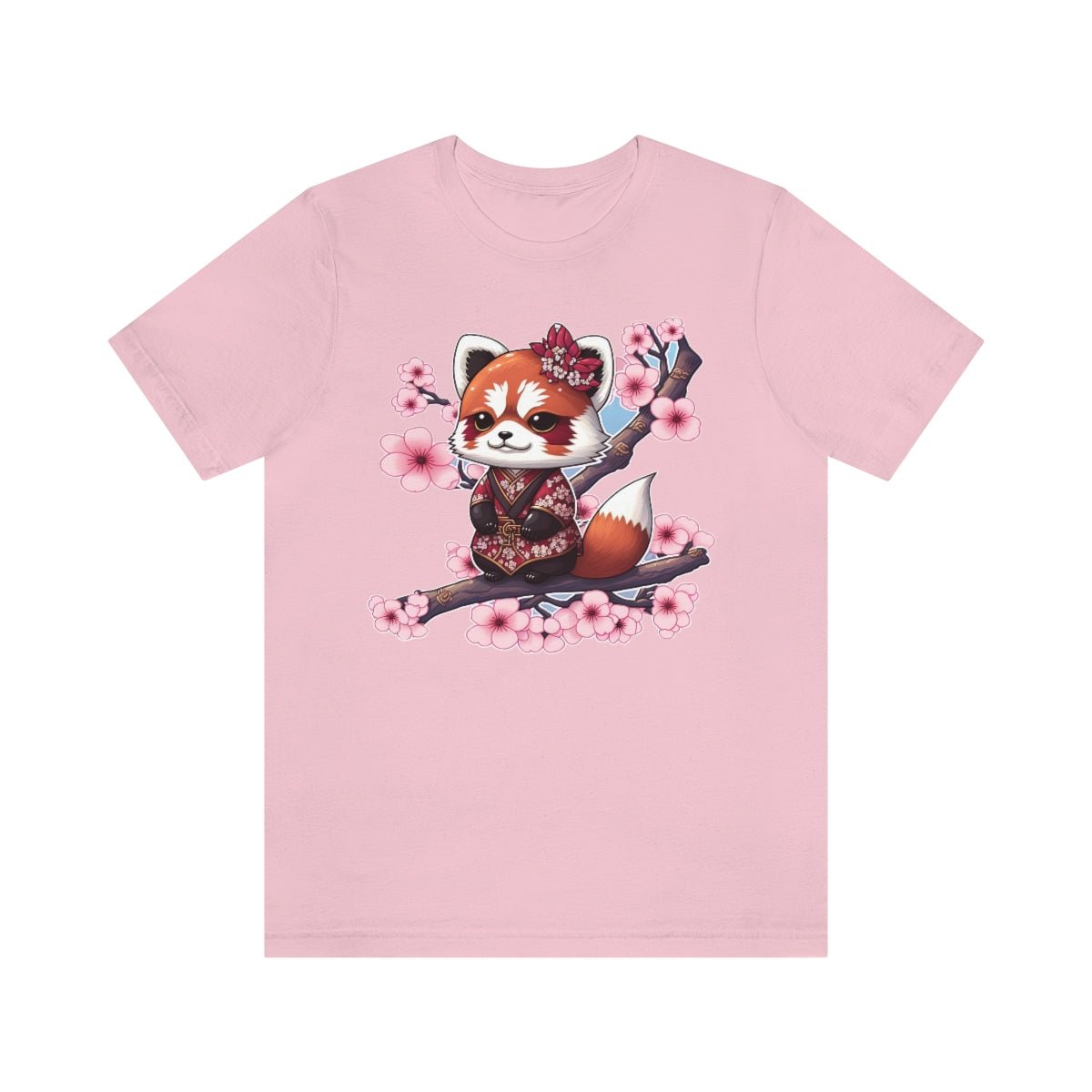 Japanese Red Panda In Blossoms - Unisex Jersey Short Sleeve Tee - JDG Visual Arts