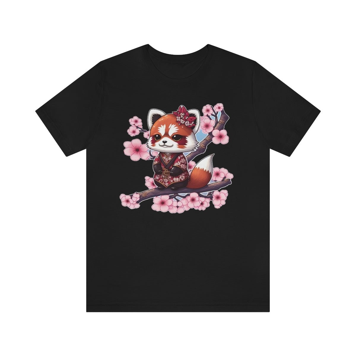 Japanese Red Panda In Blossoms - Unisex Jersey Short Sleeve Tee - JDG Visual Arts