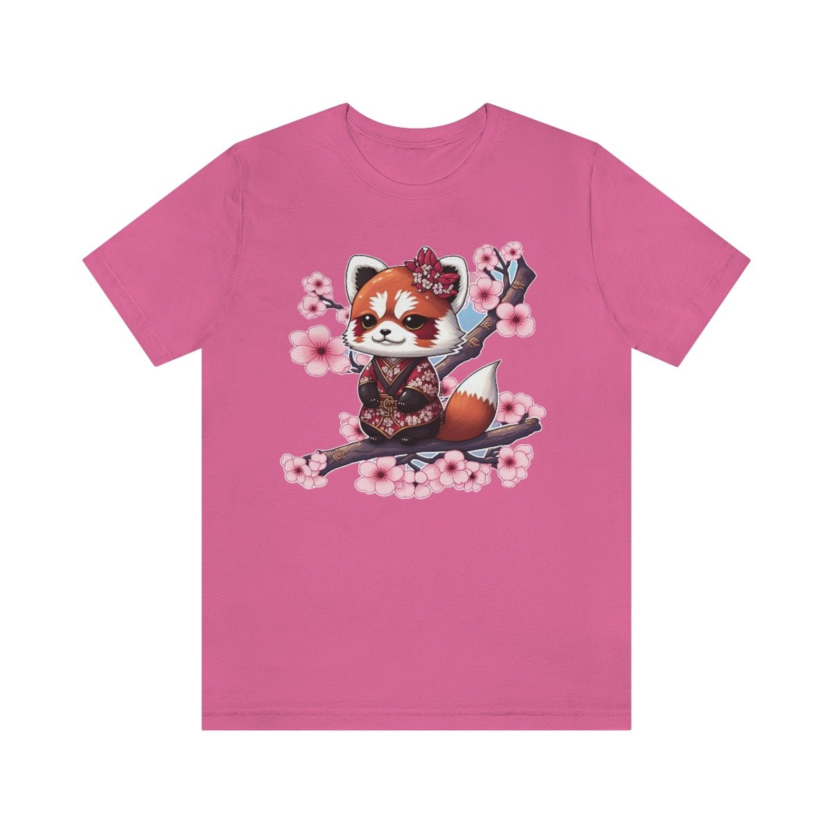 Japanese Red Panda In Blossoms - Unisex Jersey Short Sleeve Tee - JDG Visual Arts