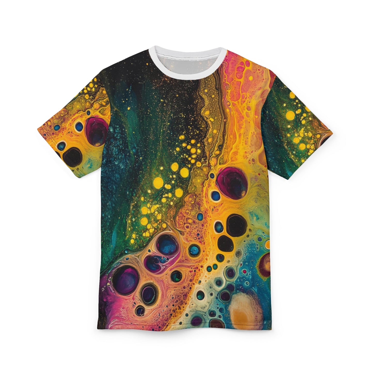 Midnight Bloom — All-Over Print Tee (Acrylic Pour Art) - JG Visual Arts