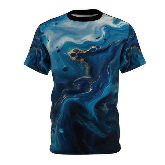 Mystic Ocean Swirl All - Over Print T - Shirt - Acrylic Pour Art Design - JDG Visual Arts