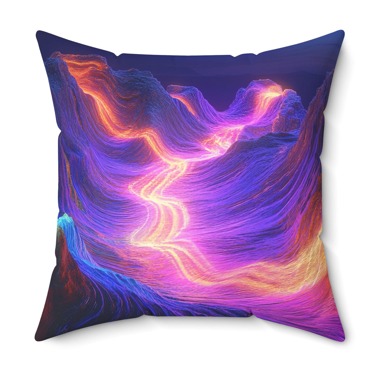 Neon Ridge — Electric Wave Landscape Throw Pillow - JG Visual Arts