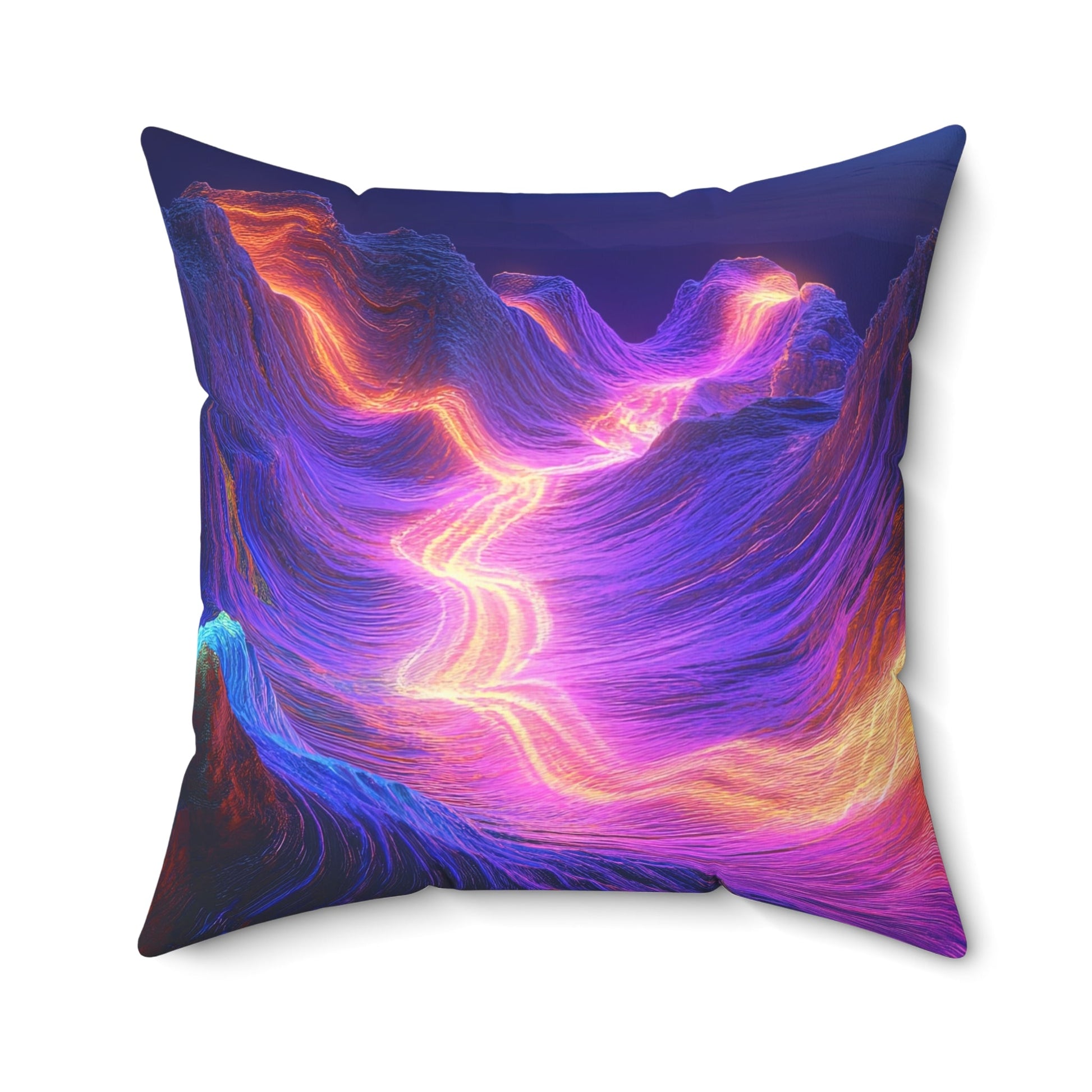 Neon Ridge — Electric Wave Landscape Throw Pillow - JG Visual Arts