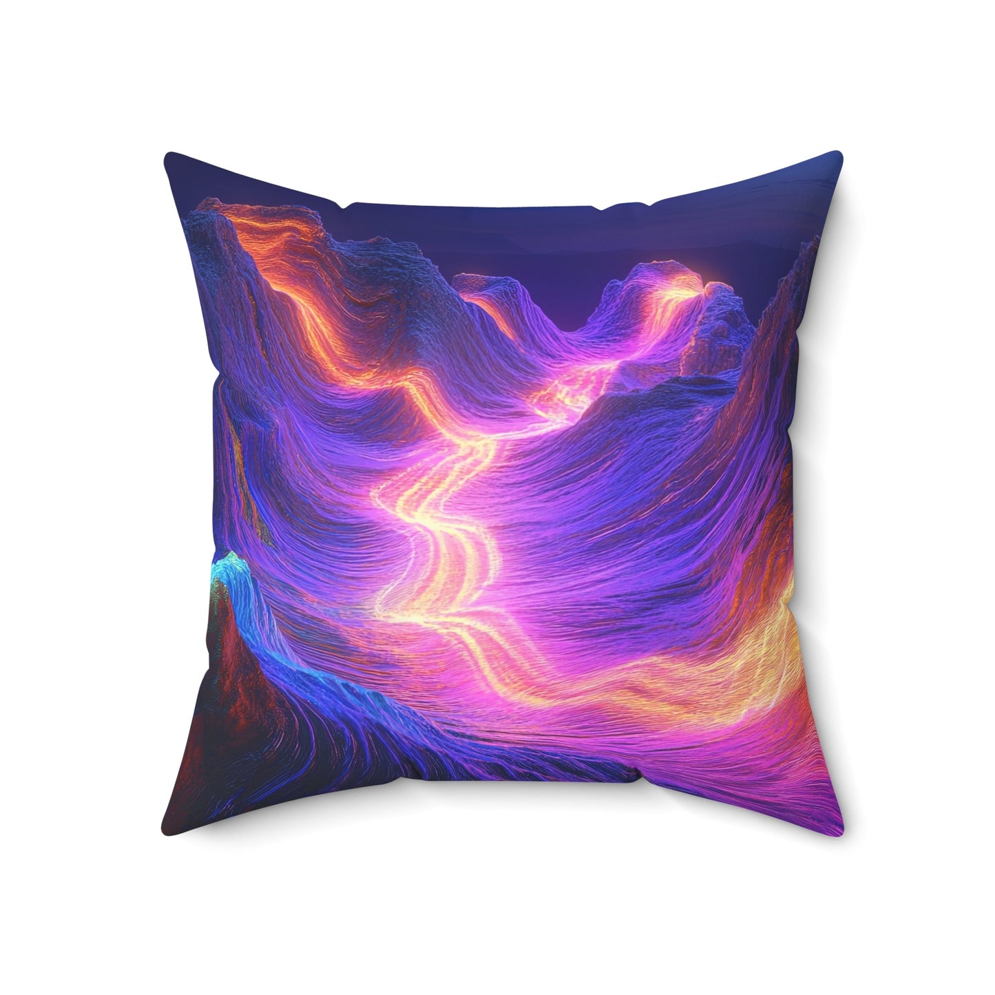 Neon Ridge — Electric Wave Landscape Throw Pillow - JG Visual Arts