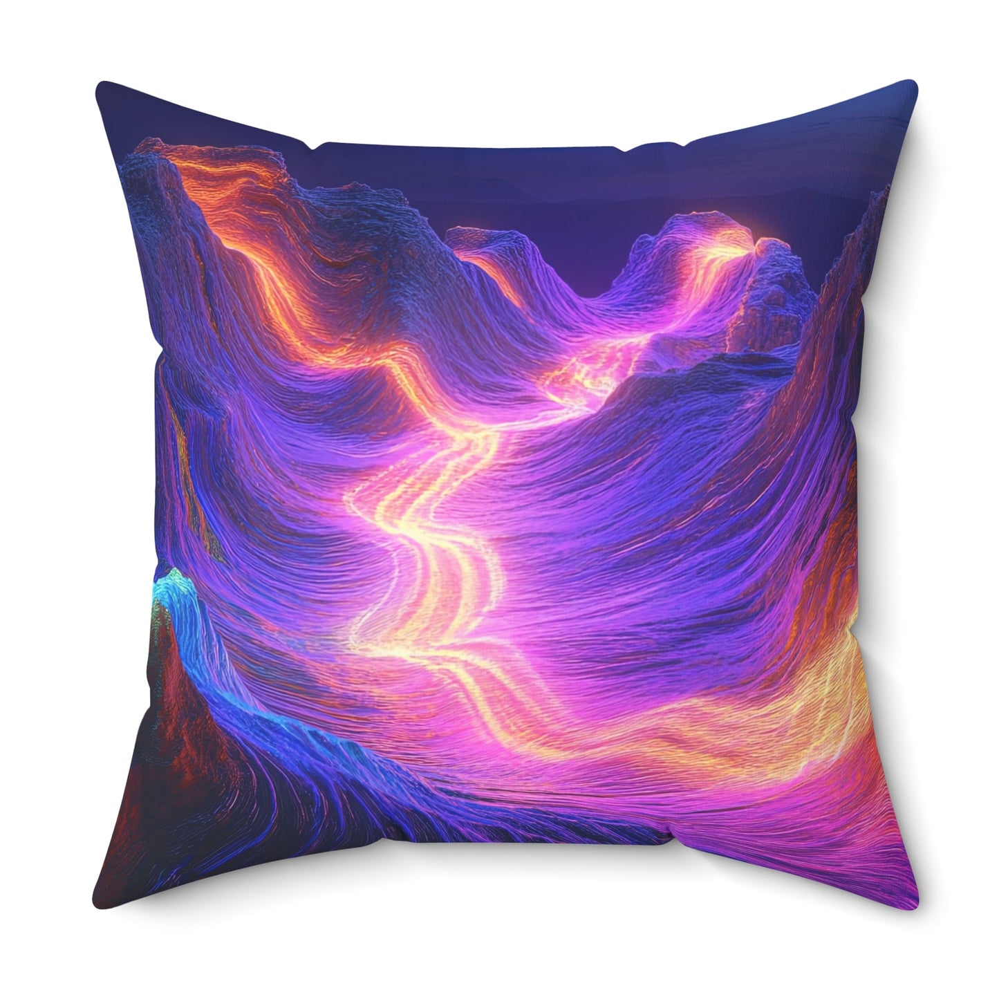 Neon Ridge — Electric Wave Landscape Throw Pillow - JG Visual Arts
