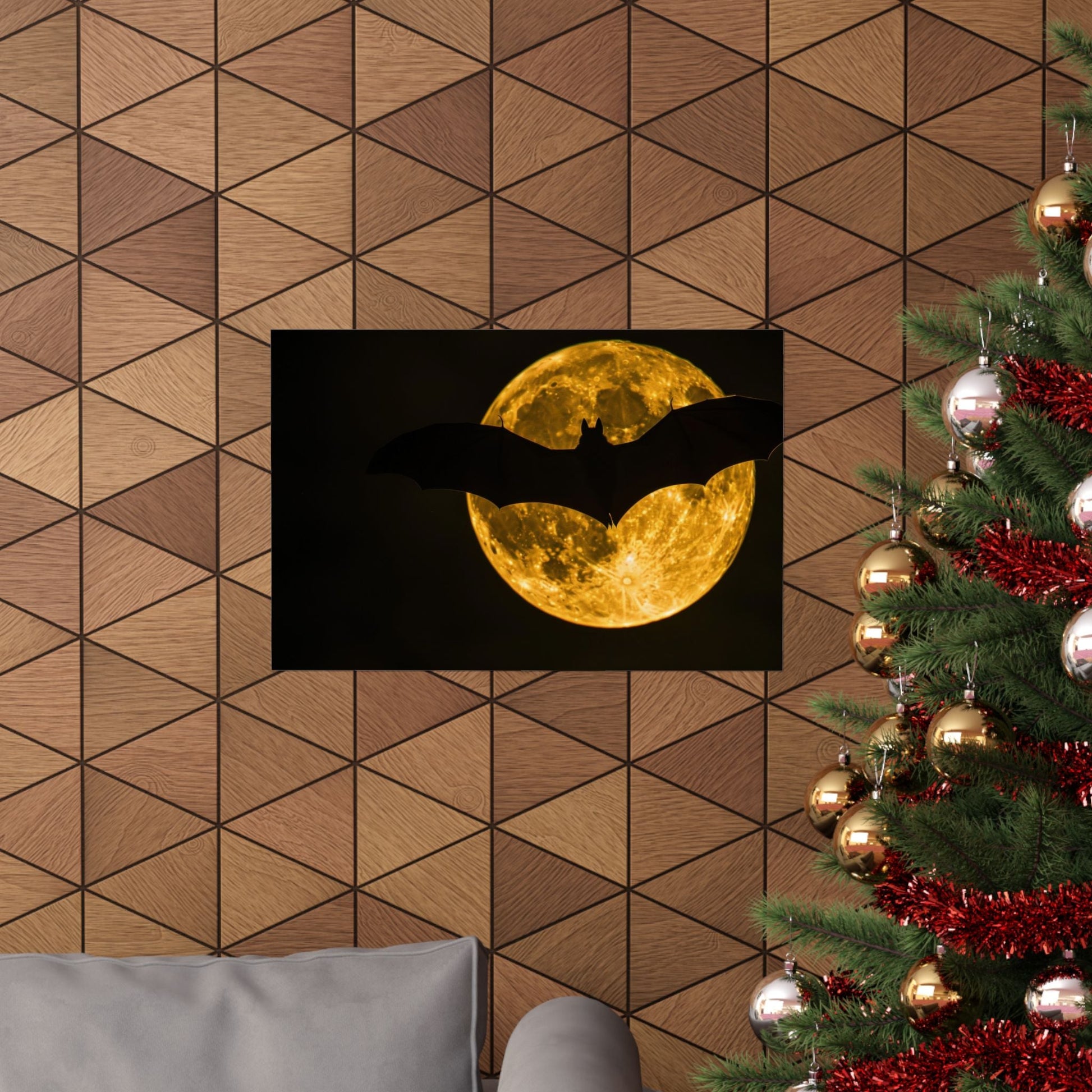 Night Flight — Bat Over the Golden Moon Poster - JG Visual Arts