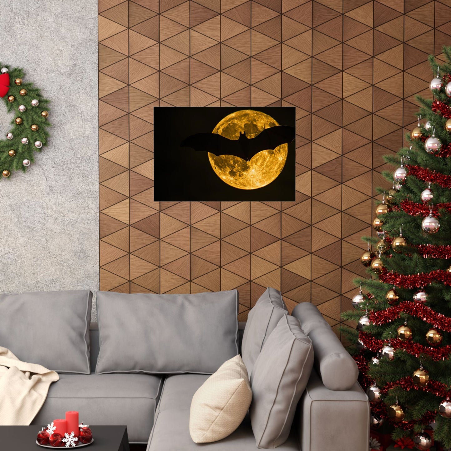 Night Flight — Bat Over the Golden Moon Poster - JG Visual Arts