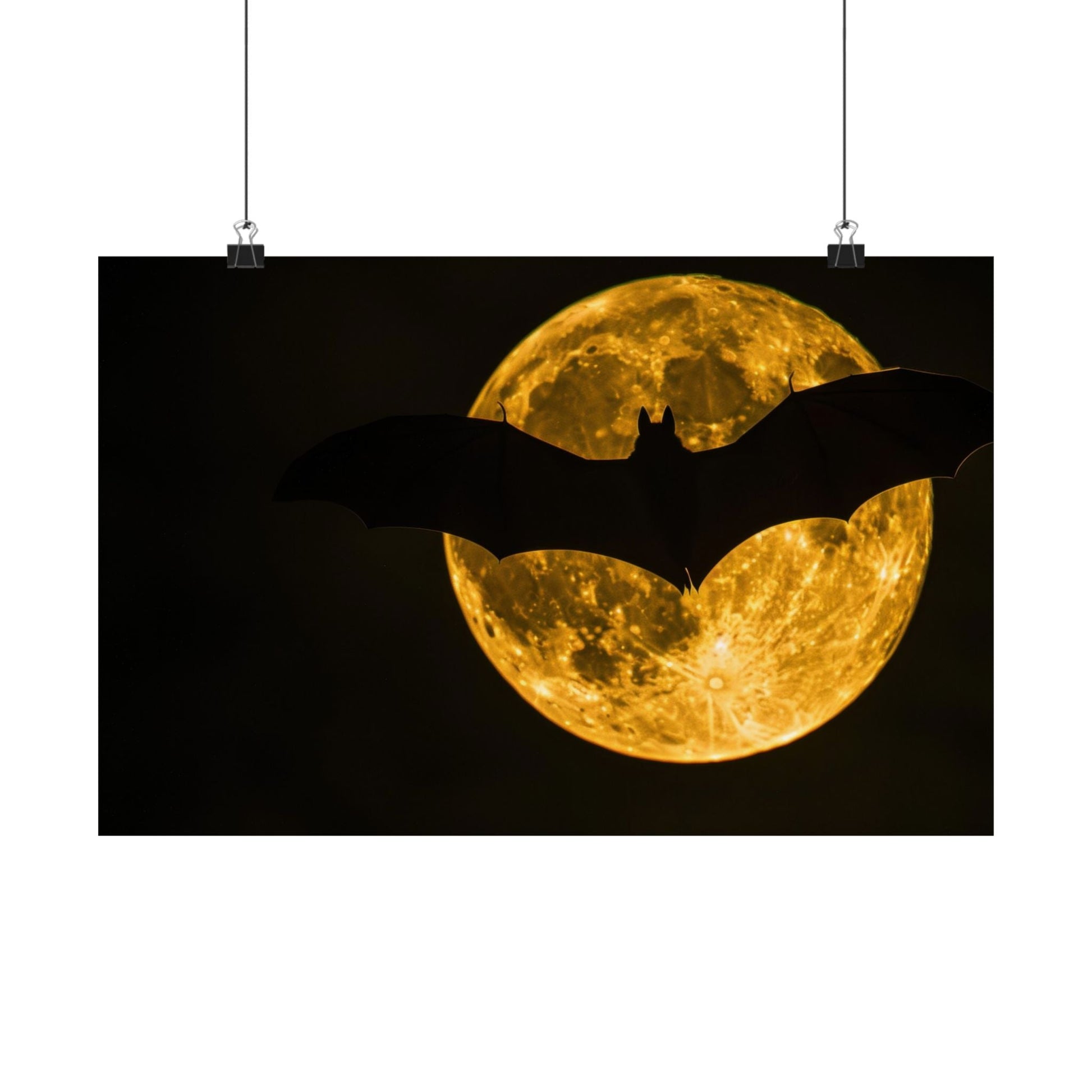 Night Flight — Bat Over the Golden Moon Poster - JG Visual Arts