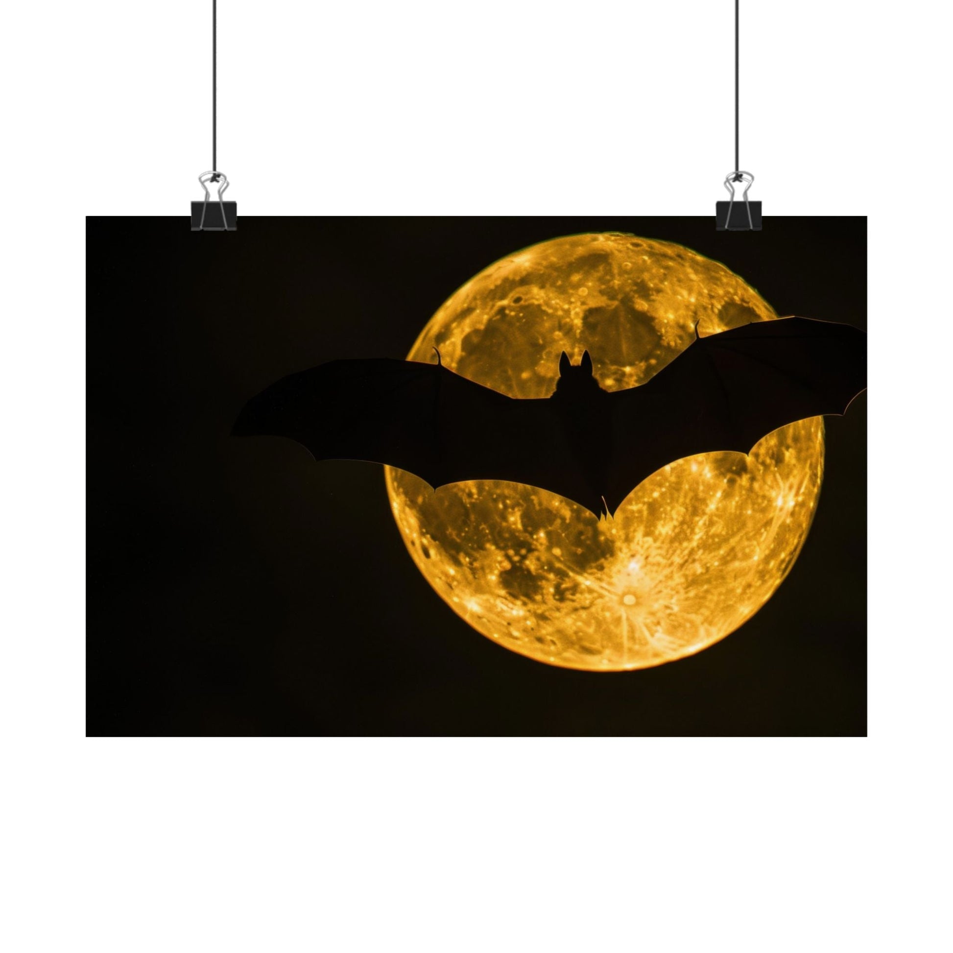 Night Flight — Bat Over the Golden Moon Poster - JG Visual Arts