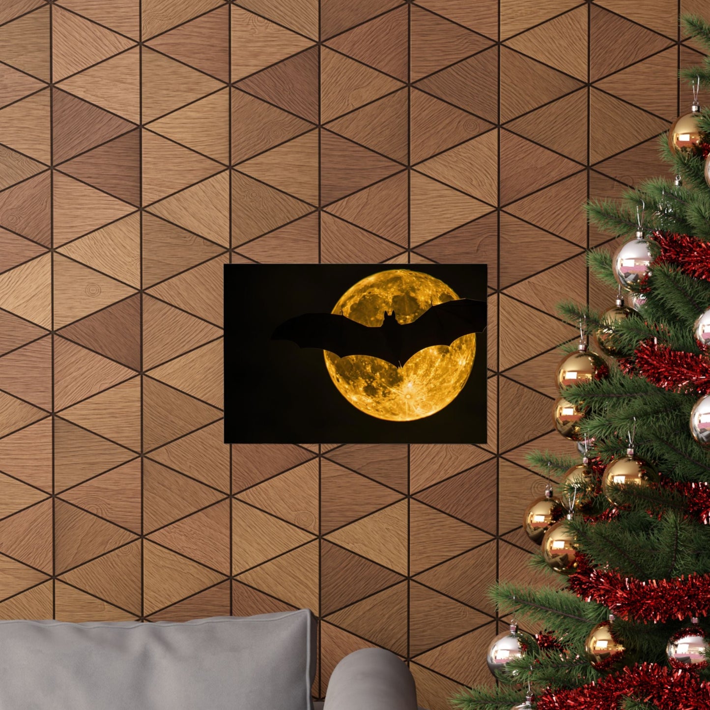 Night Flight — Bat Over the Golden Moon Poster - JG Visual Arts