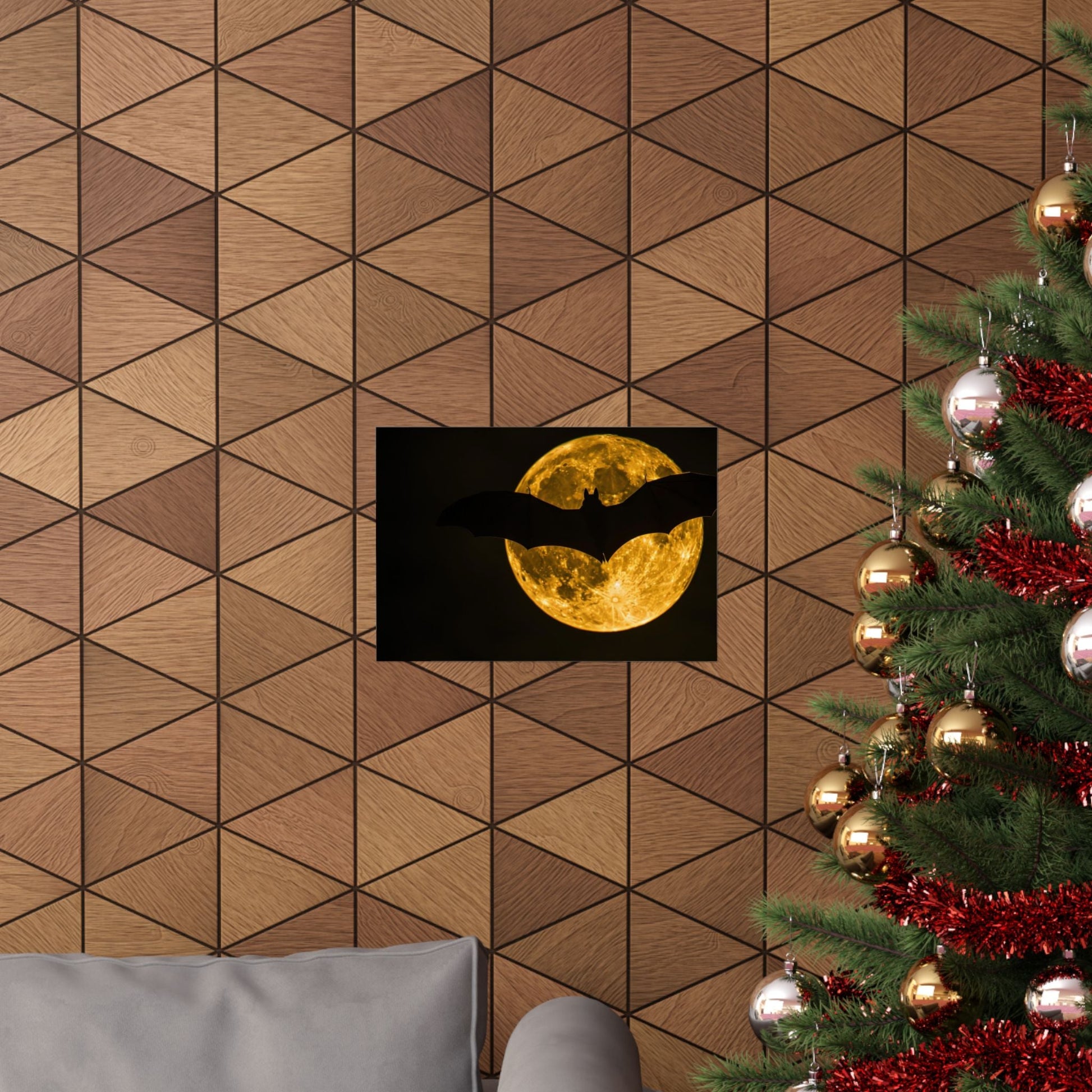 Night Flight — Bat Over the Golden Moon Poster - JG Visual Arts