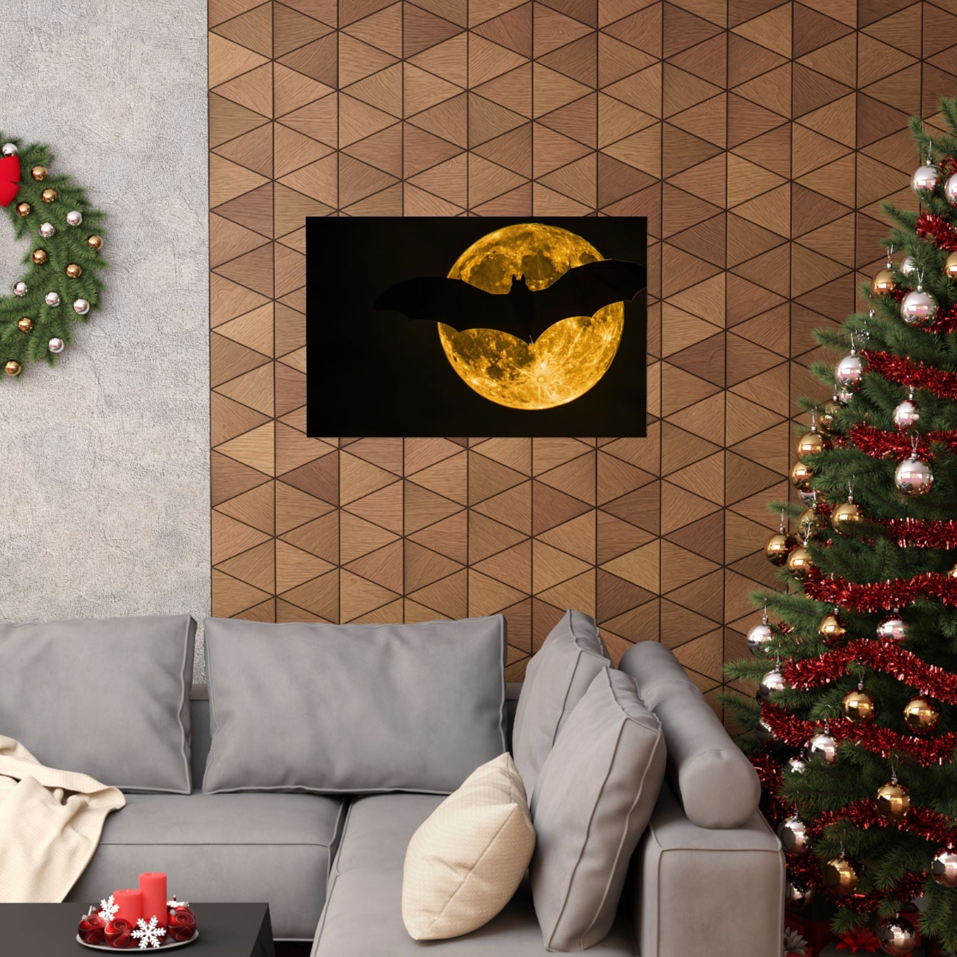 Night Flight — Bat Over the Golden Moon Poster - JG Visual Arts