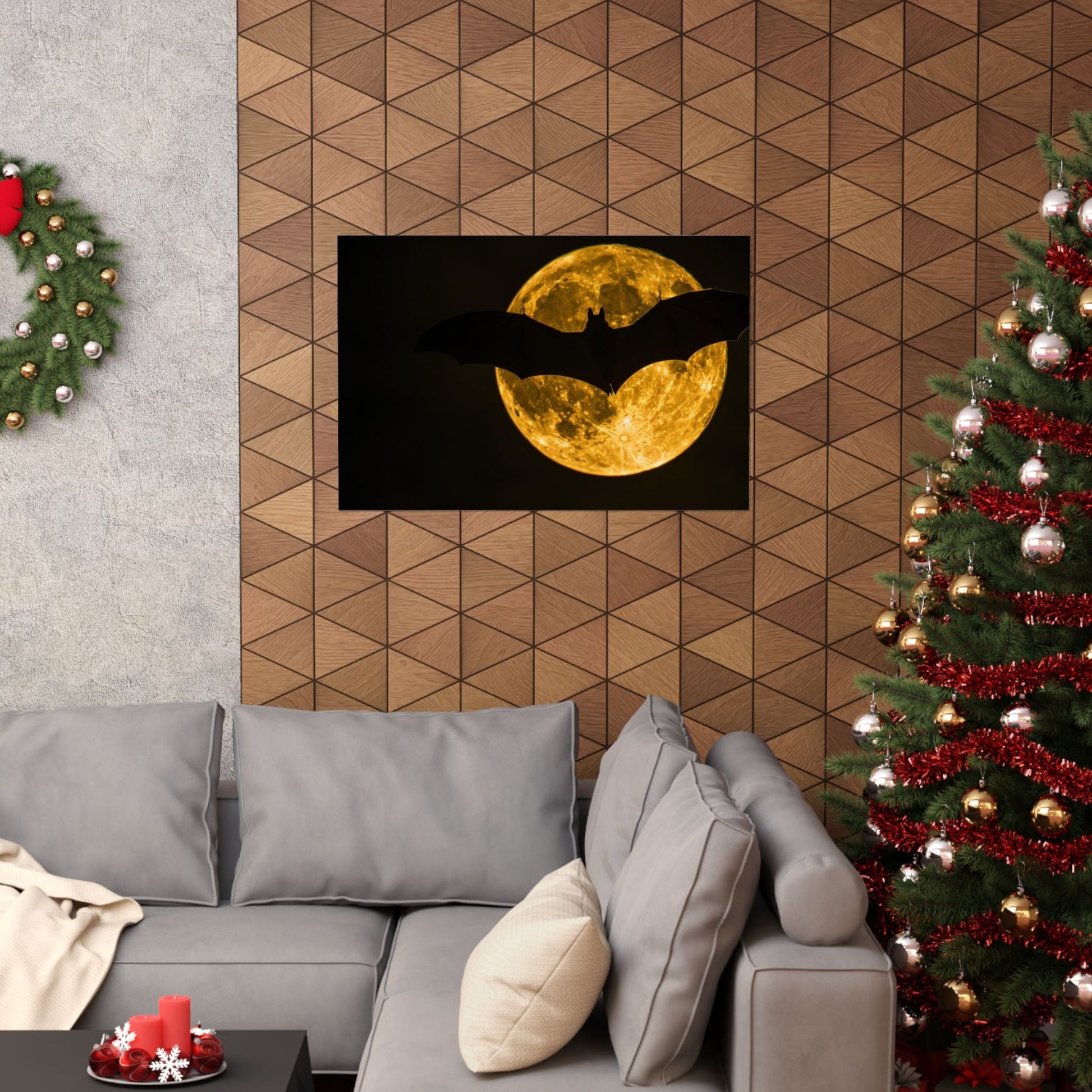Night Flight — Bat Over the Golden Moon Poster - JG Visual Arts