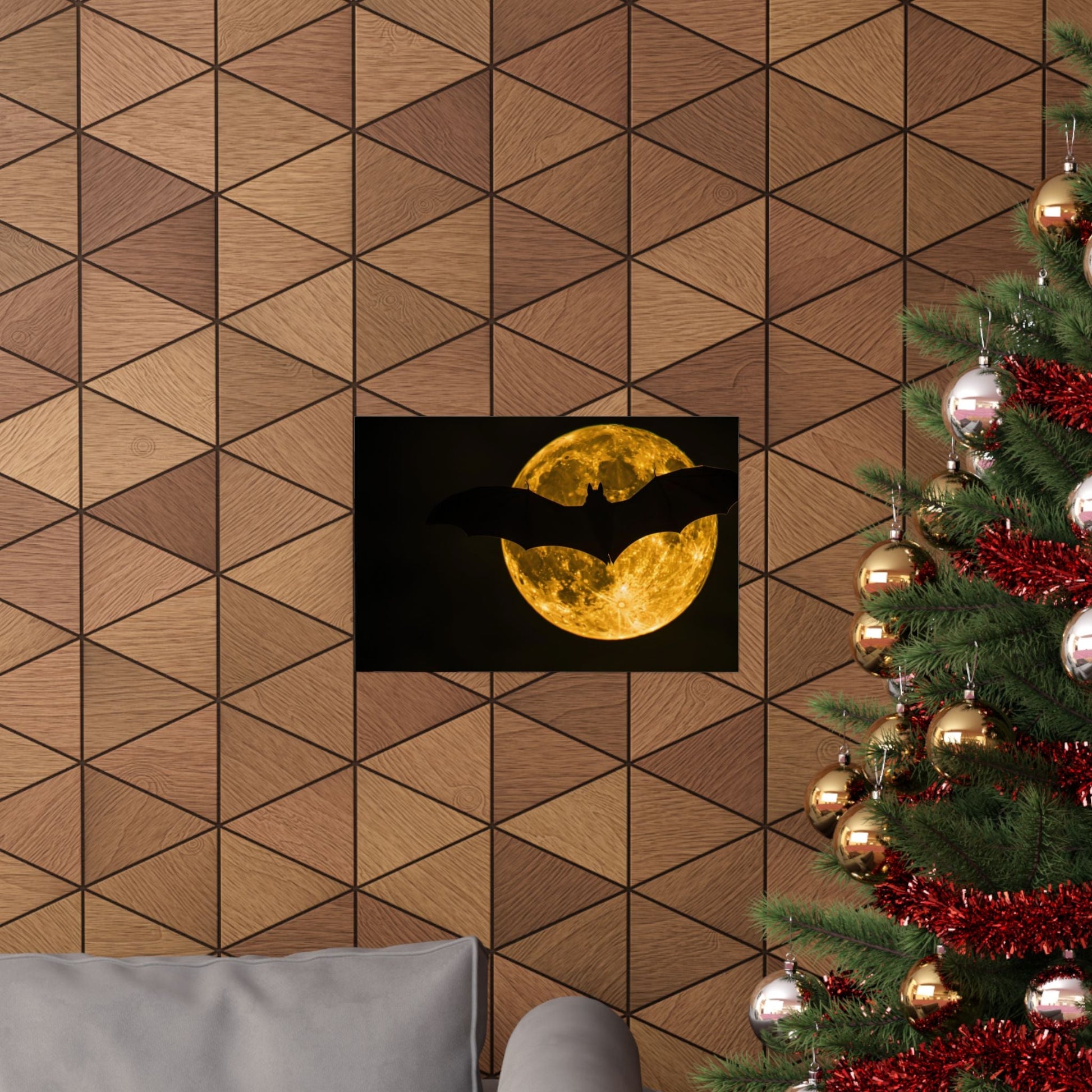 Night Flight — Bat Over the Golden Moon Poster - JG Visual Arts