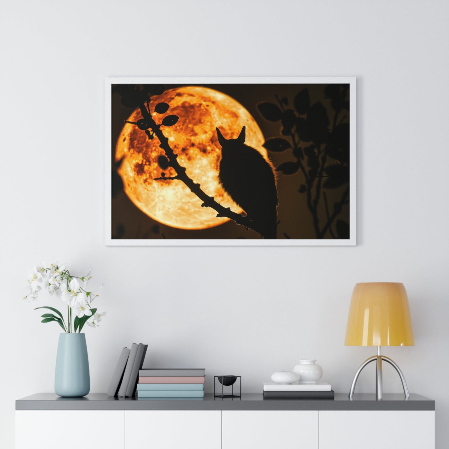 Night Watch — Owl Under the Harvest Moon (Framed) - JG Visual Arts