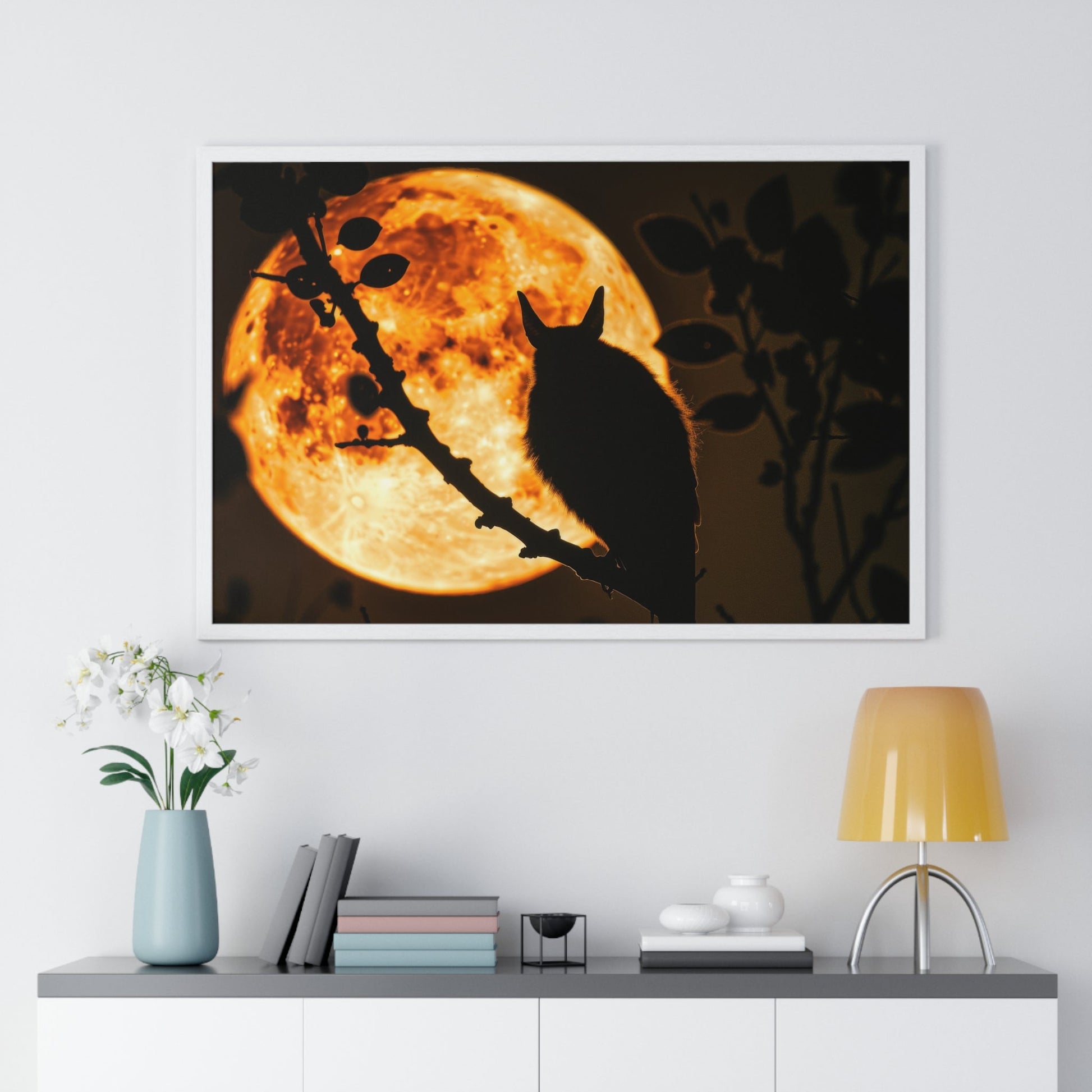 Night Watch — Owl Under the Harvest Moon (Framed) - JG Visual Arts