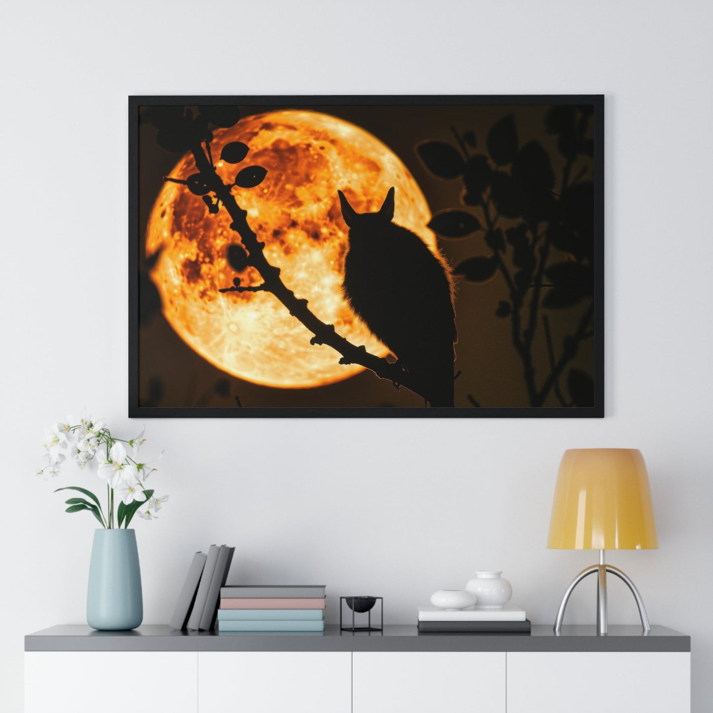 Night Watch — Owl Under the Harvest Moon (Framed) - JG Visual Arts