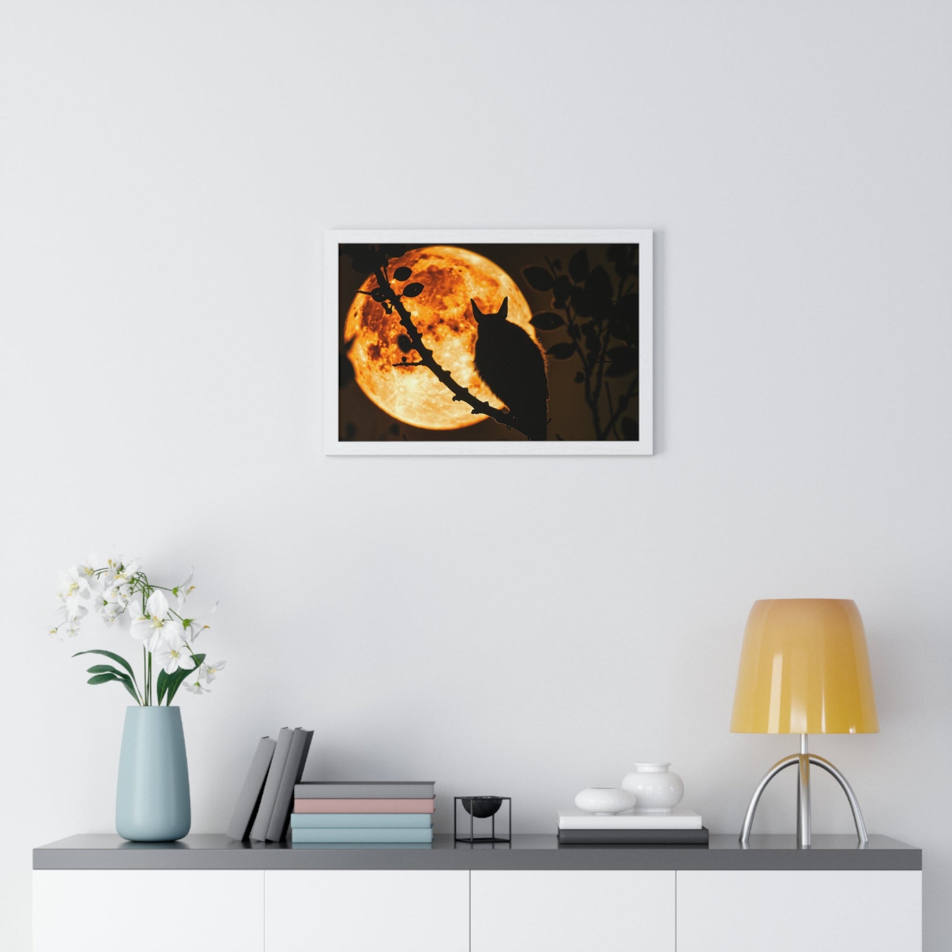 Night Watch — Owl Under the Harvest Moon (Framed) - JG Visual Arts