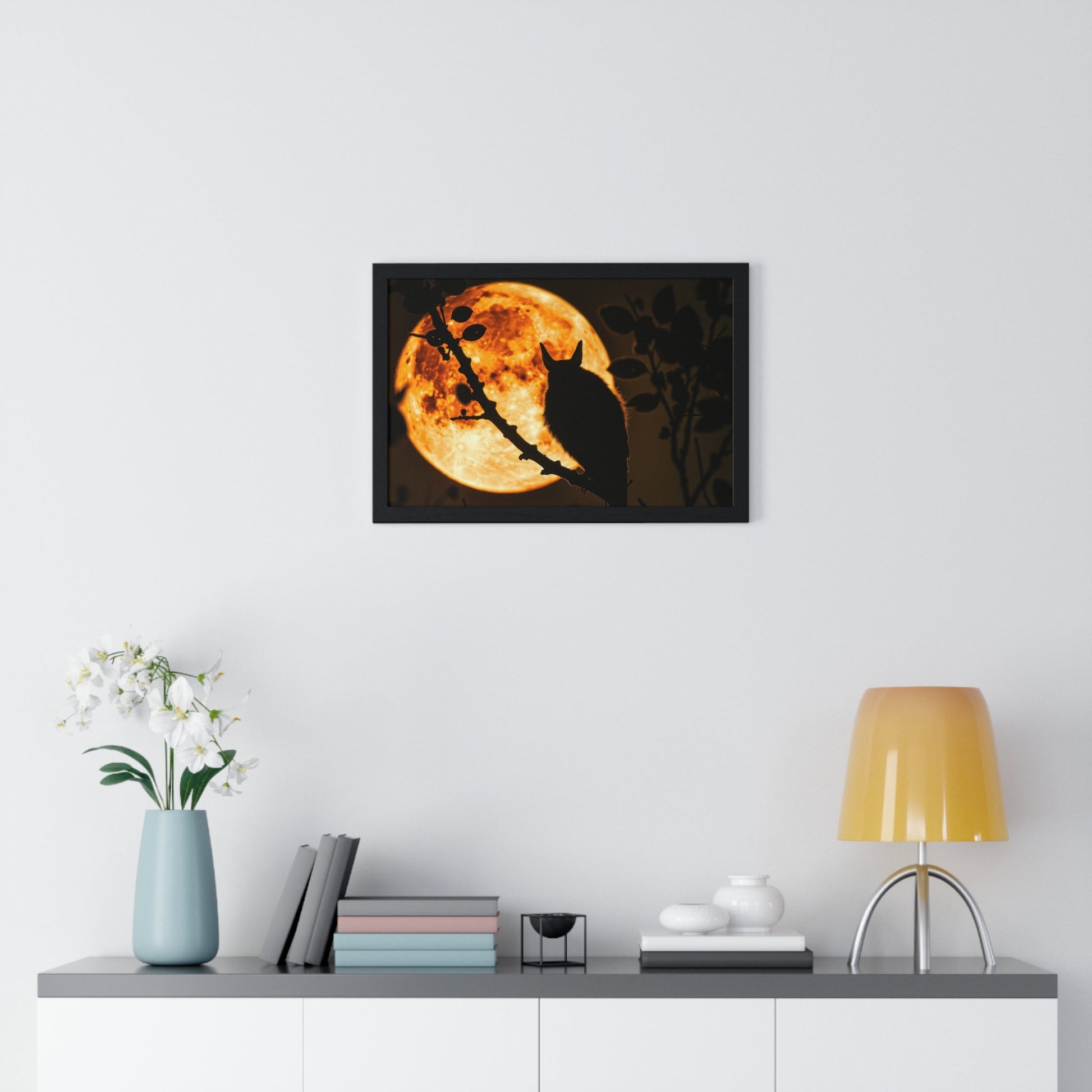 Night Watch — Owl Under the Harvest Moon (Framed) - JG Visual Arts