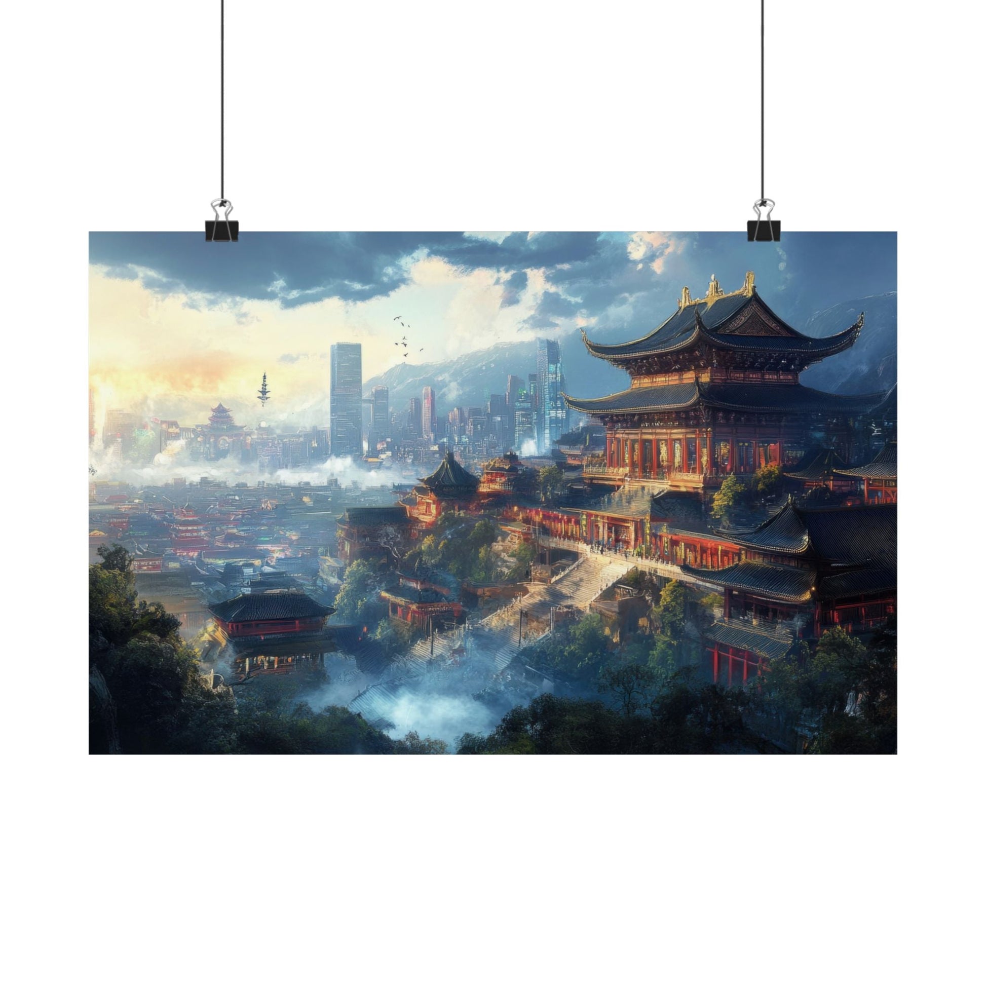 Old Gods, New City — Temple and Skyline Poster - JG Visual Arts