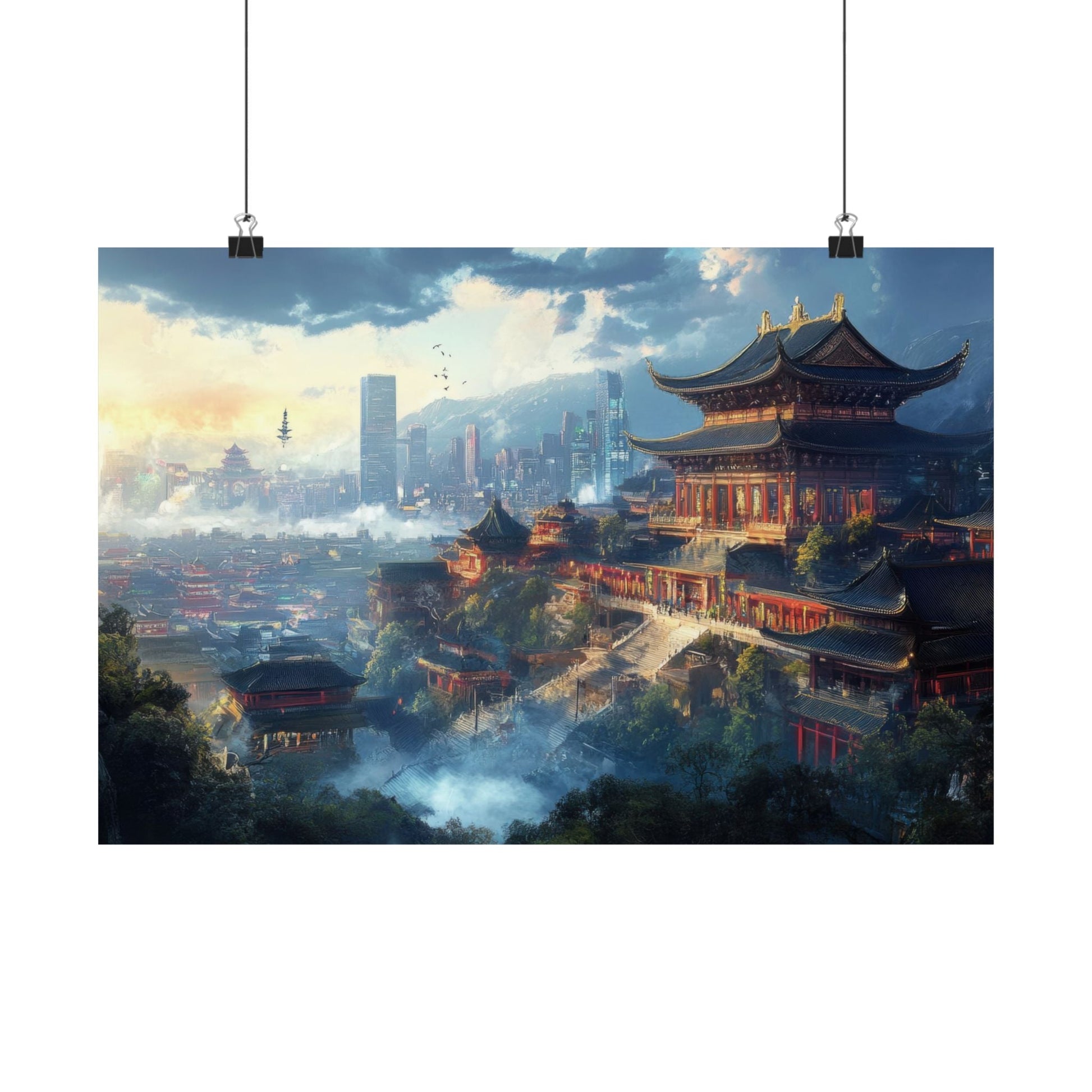 Old Gods, New City — Temple and Skyline Poster - JG Visual Arts