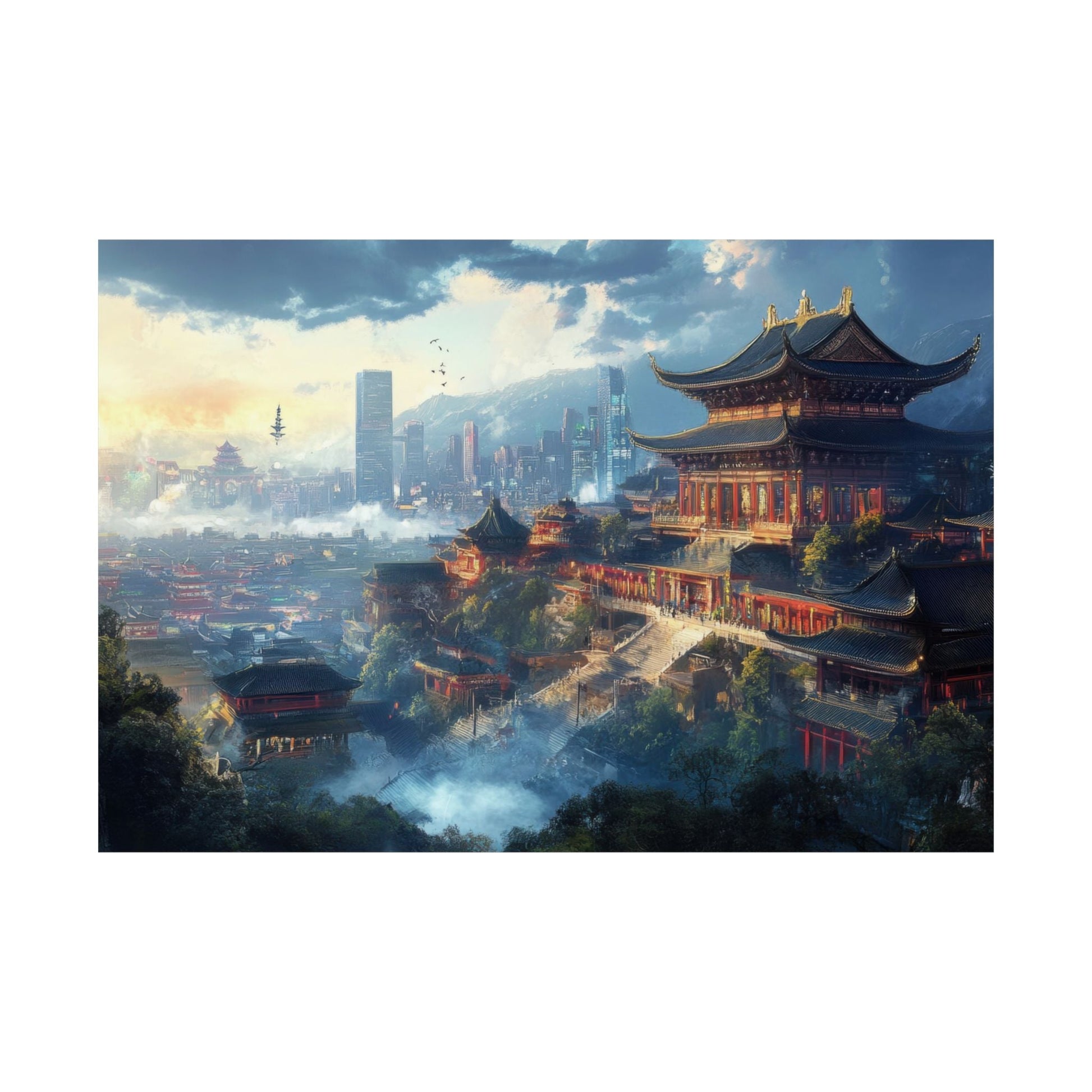 Old Gods, New City — Temple and Skyline Poster - JG Visual Arts