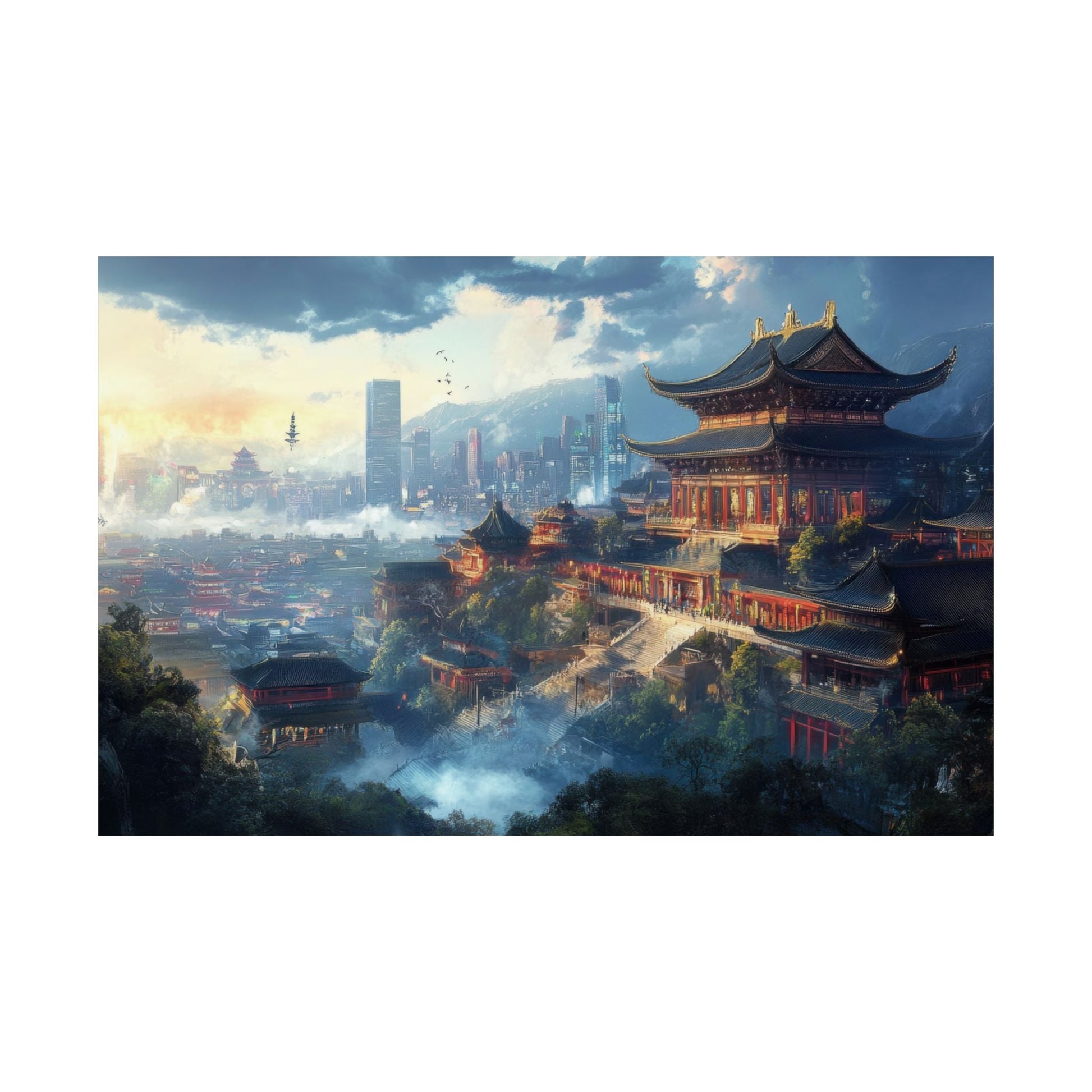 Old Gods, New City — Temple and Skyline Poster - JG Visual Arts