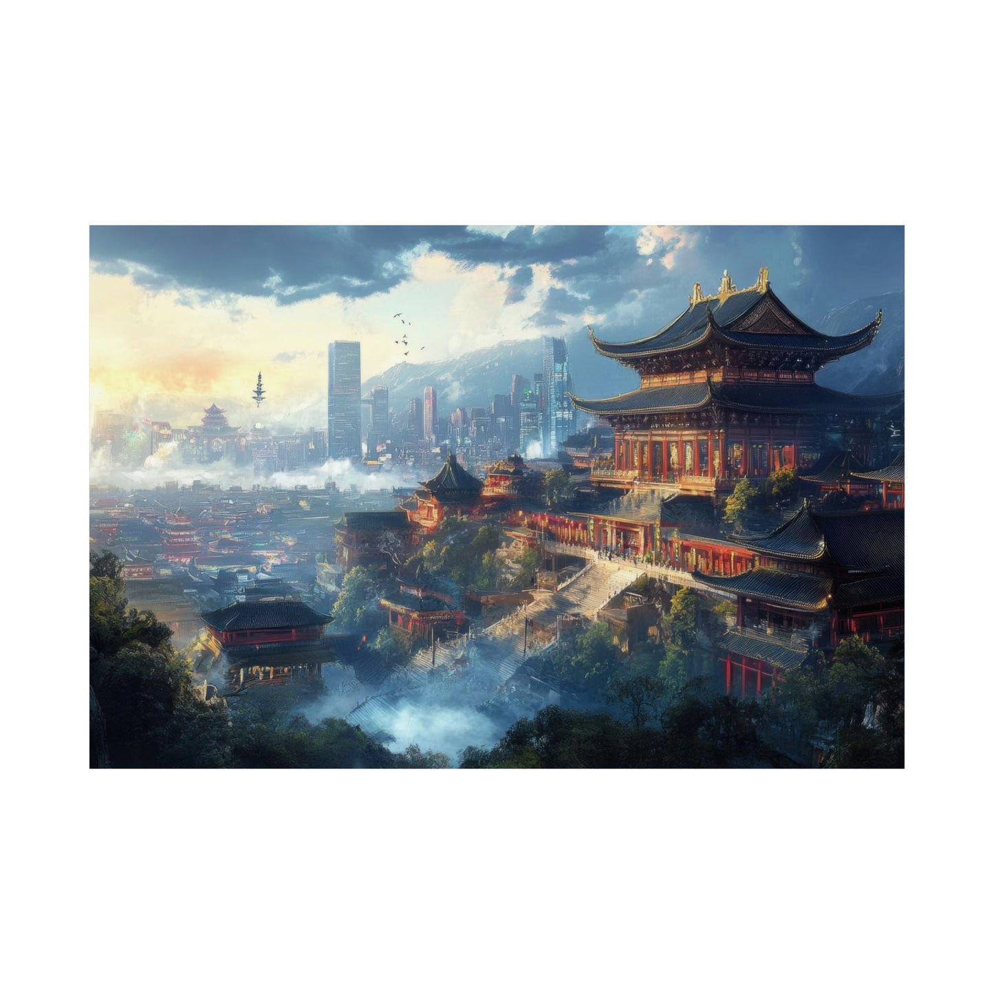 Old Gods, New City — Temple and Skyline Poster - JG Visual Arts