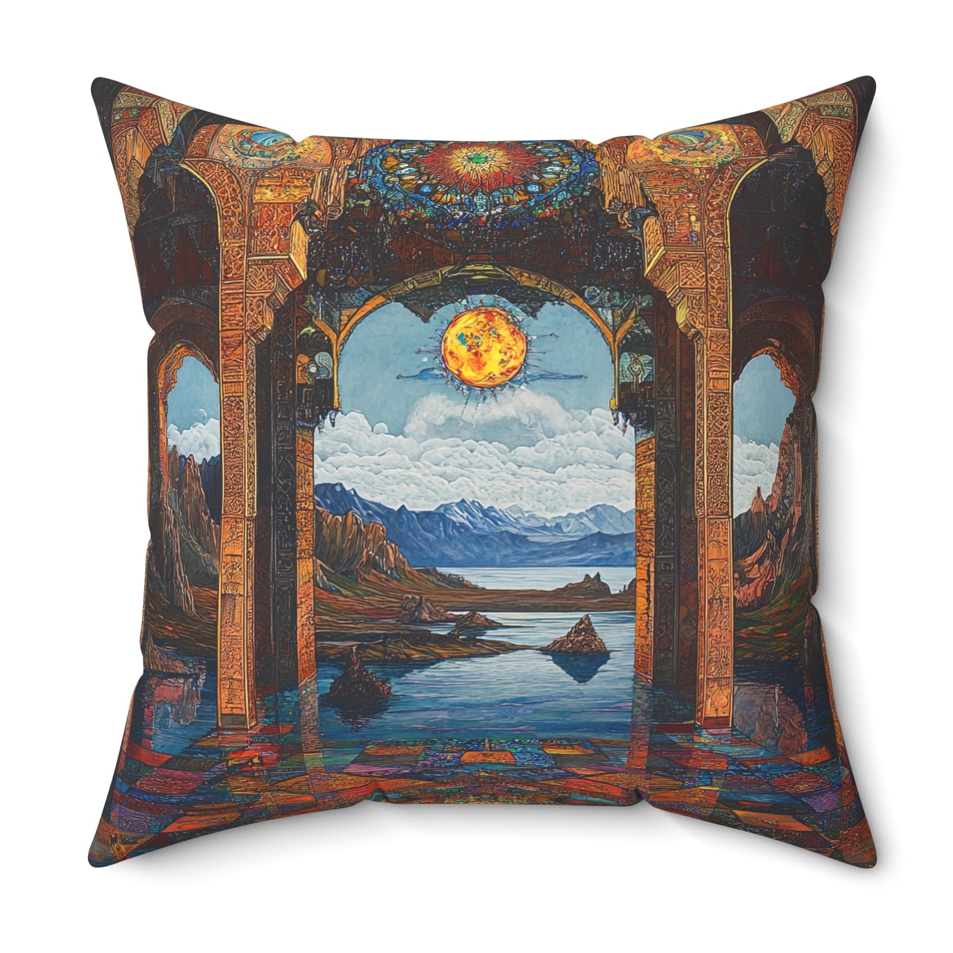 Persian Atrium — Stained Glass Palace Throw Pillow - JG Visual Arts