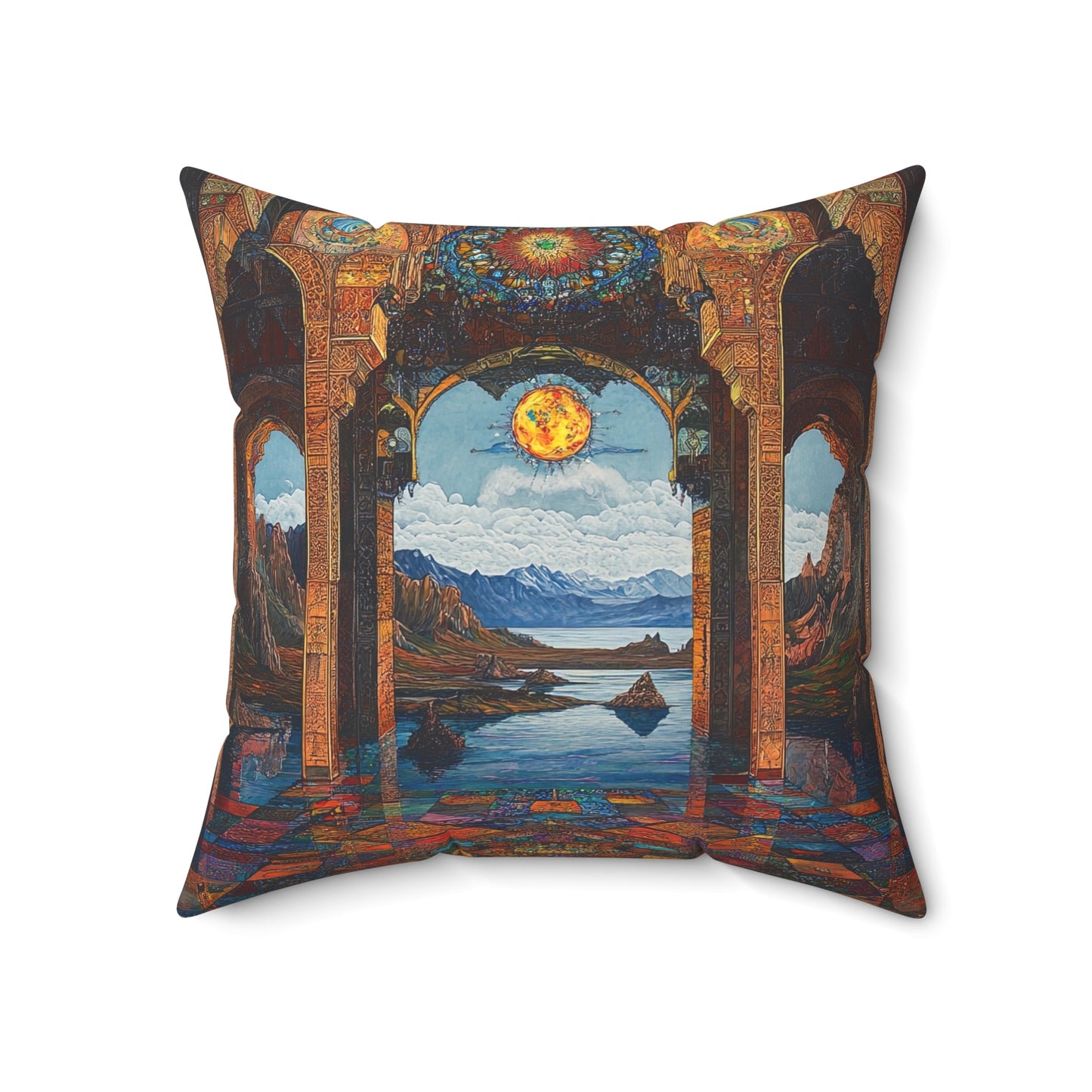 Persian Atrium — Stained Glass Palace Throw Pillow - JG Visual Arts