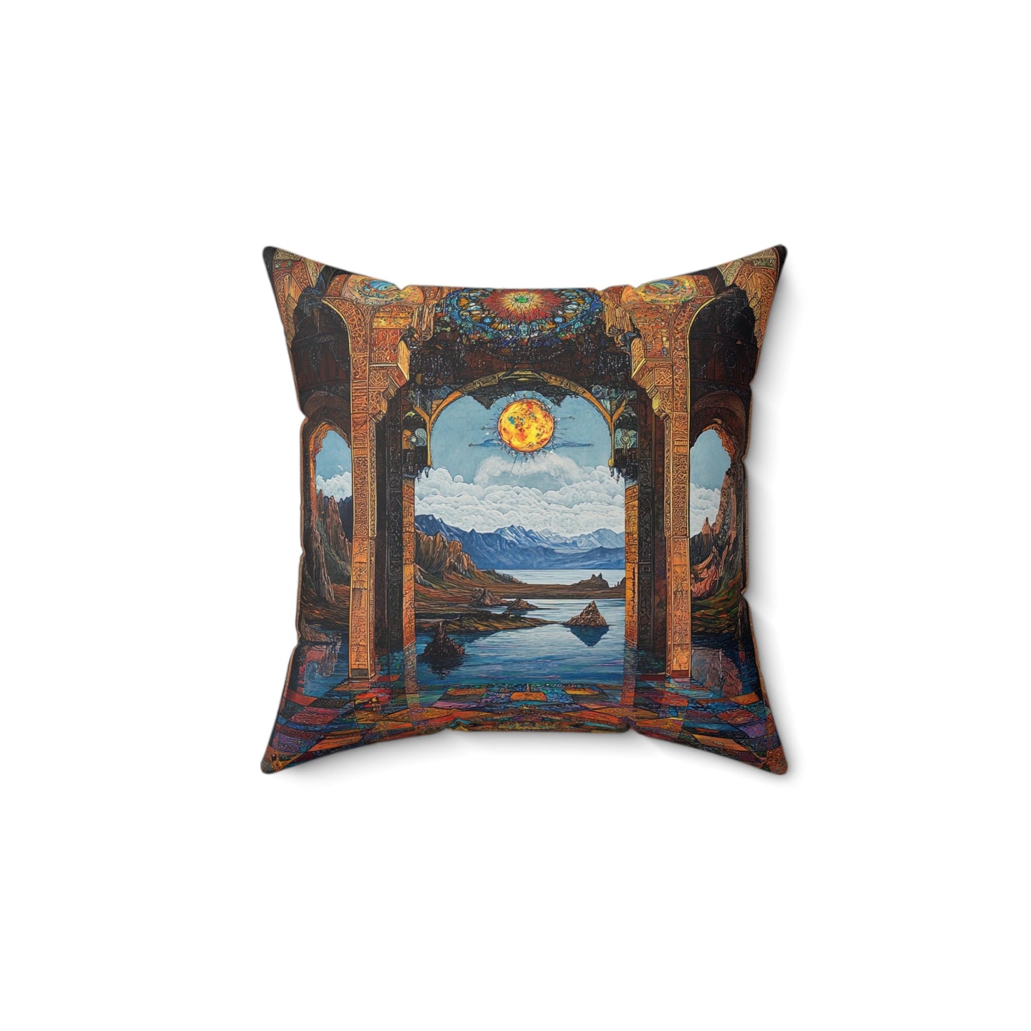 Persian Atrium — Stained Glass Palace Throw Pillow - JG Visual Arts