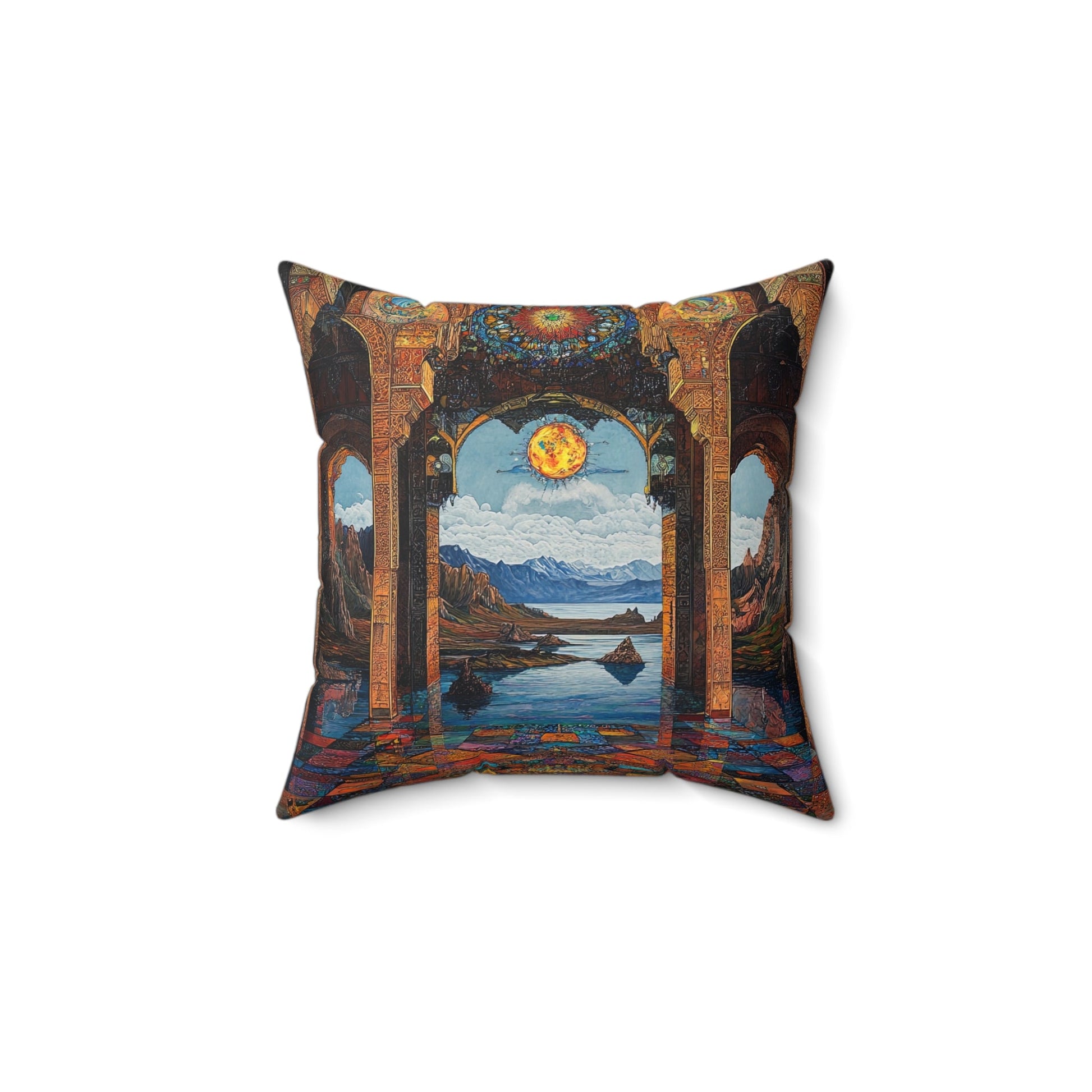 Persian Atrium — Stained Glass Palace Throw Pillow - JG Visual Arts