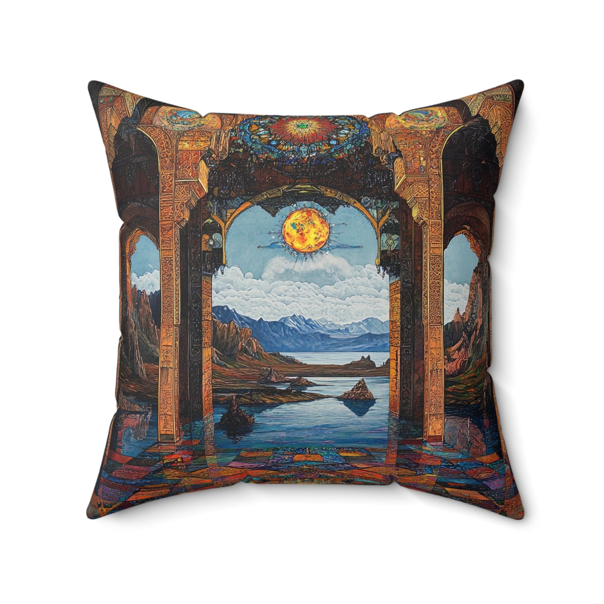 Persian Atrium — Stained Glass Palace Throw Pillow - JG Visual Arts