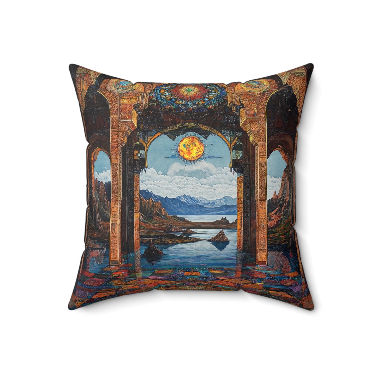 Persian Atrium — Stained Glass Palace Throw Pillow - JG Visual Arts