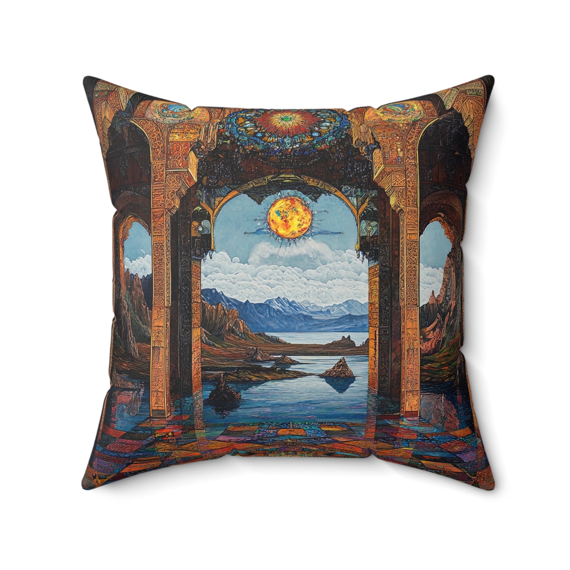 Persian Atrium — Stained Glass Palace Throw Pillow - JG Visual Arts