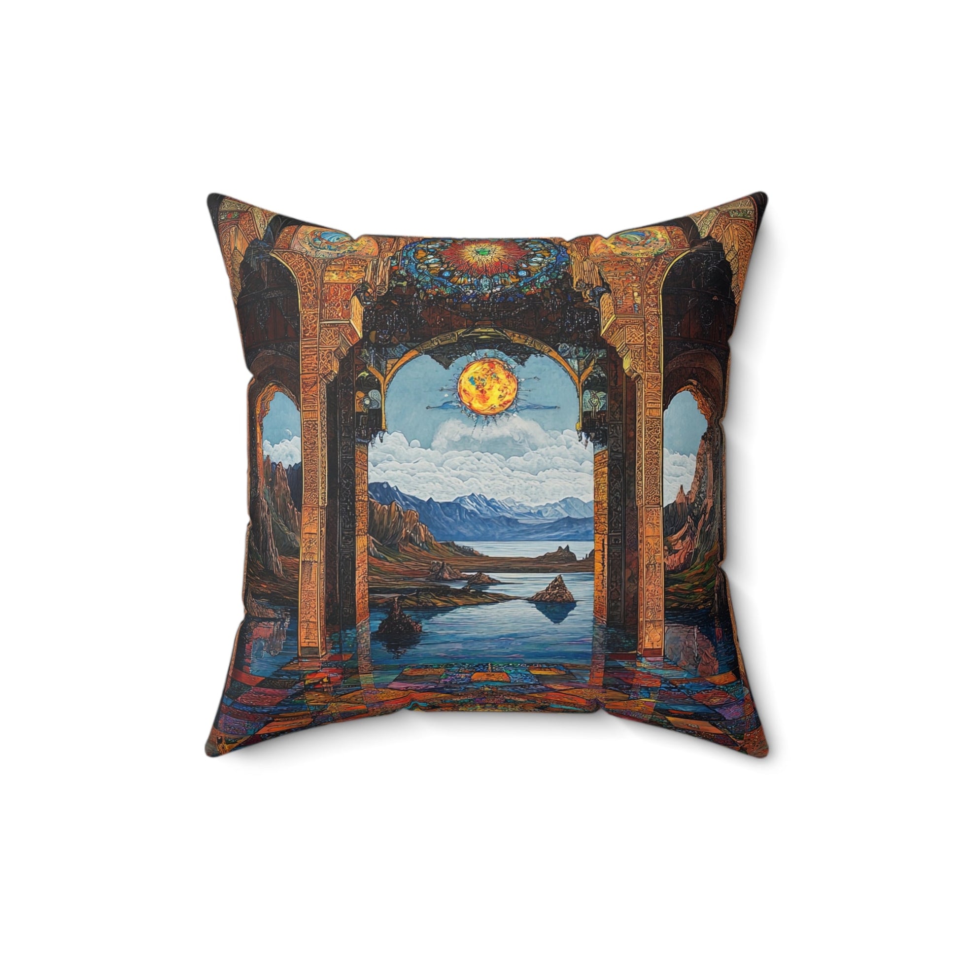Persian Atrium — Stained Glass Palace Throw Pillow - JG Visual Arts