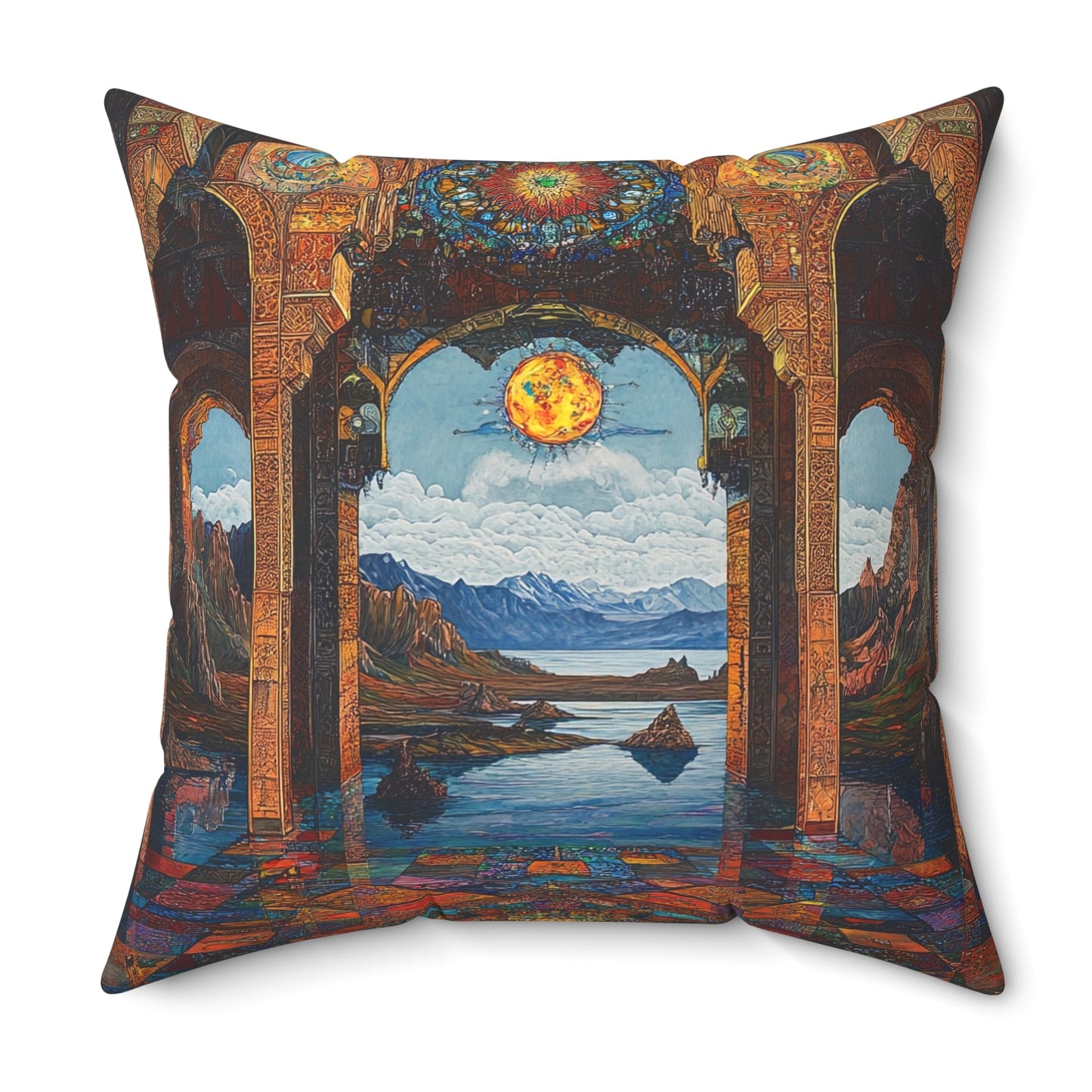 Persian Atrium — Stained Glass Palace Throw Pillow - JG Visual Arts