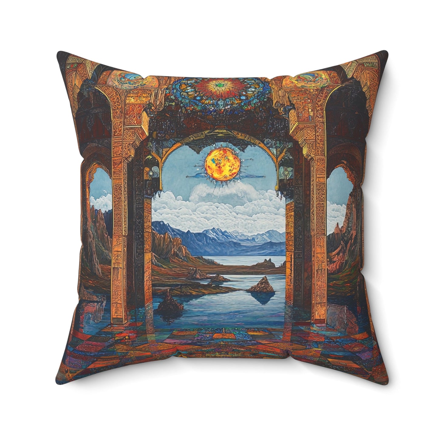 Persian Atrium — Stained Glass Palace Throw Pillow - JG Visual Arts