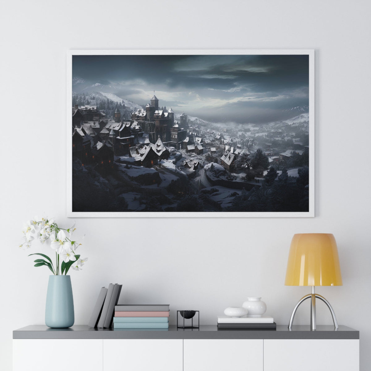 Snow Over the Old Town Framed Print - JG Visual Arts