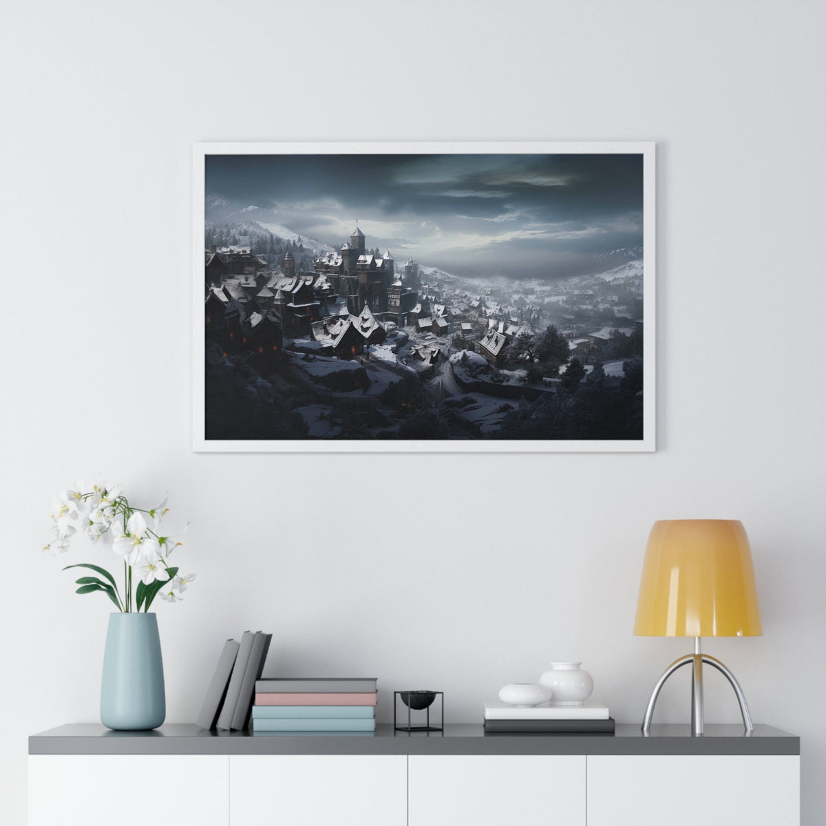 Snow Over the Old Town Framed Print - JG Visual Arts