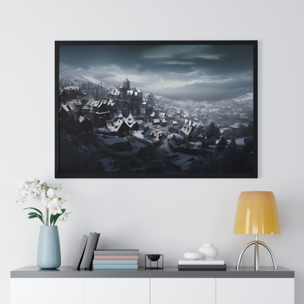 Snow Over the Old Town Framed Print - JG Visual Arts