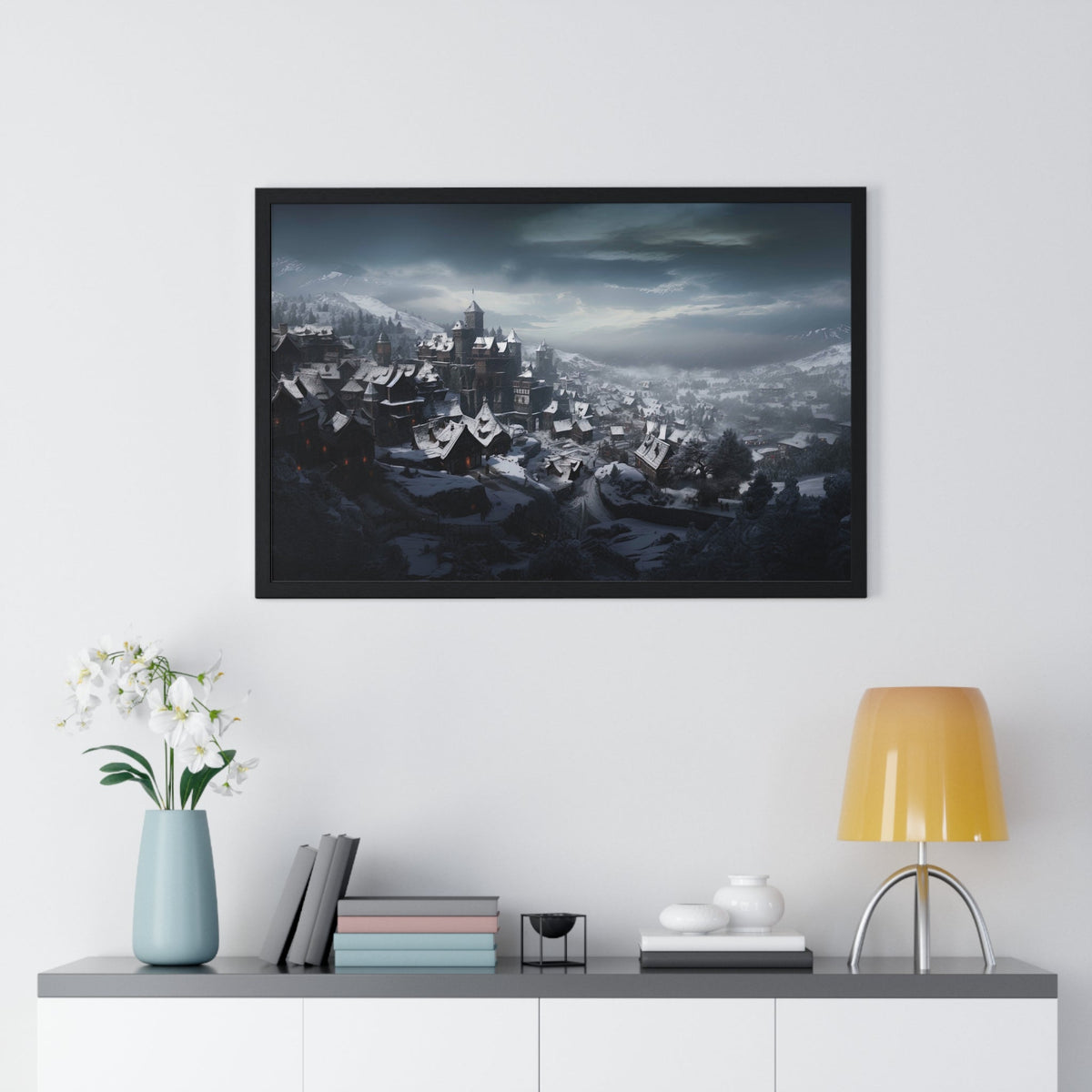 Snow Over the Old Town Framed Print - JG Visual Arts