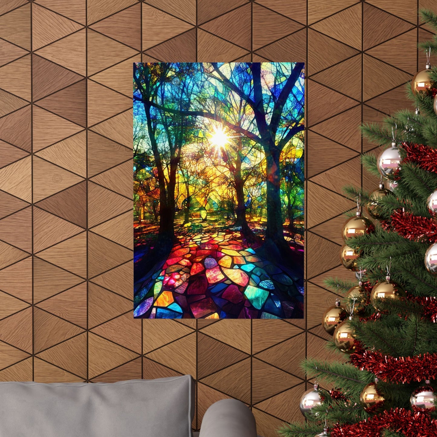 Stained Glass Forest — Sunburst Mosaic Art Print - JG Visual Arts