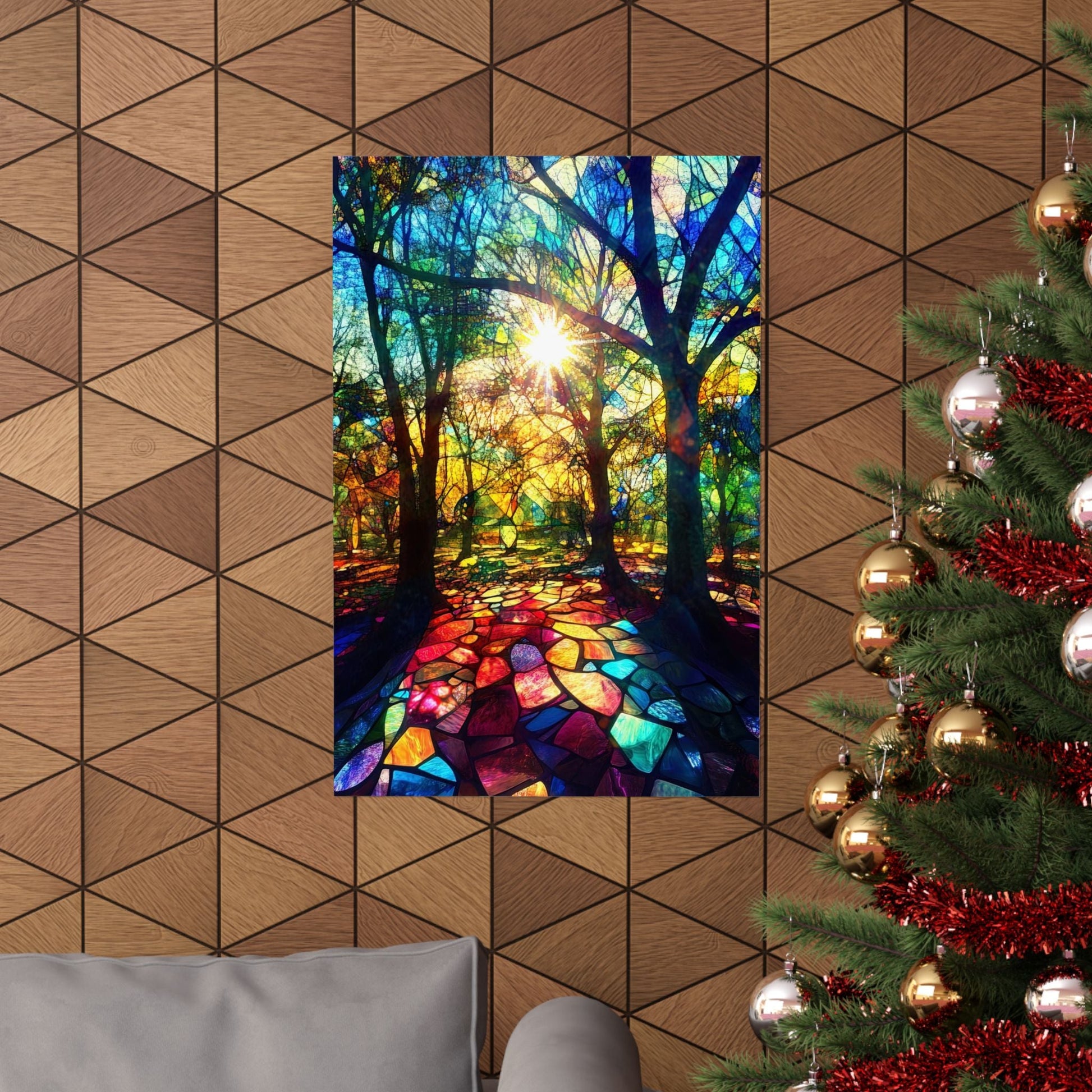 Stained Glass Forest — Sunburst Mosaic Art Print - JG Visual Arts