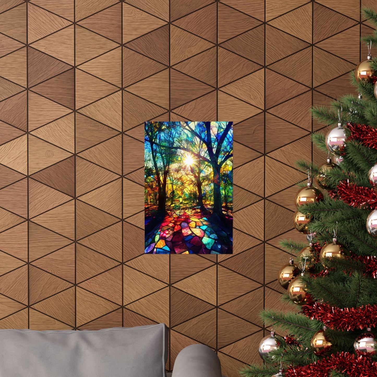 Stained Glass Forest — Sunburst Mosaic Art Print - JG Visual Arts