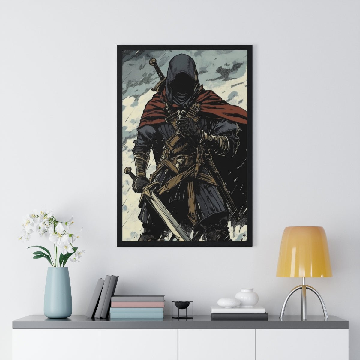 The Winter Blade — Cloaked Swordsman (Framed) - JG Visual Arts
